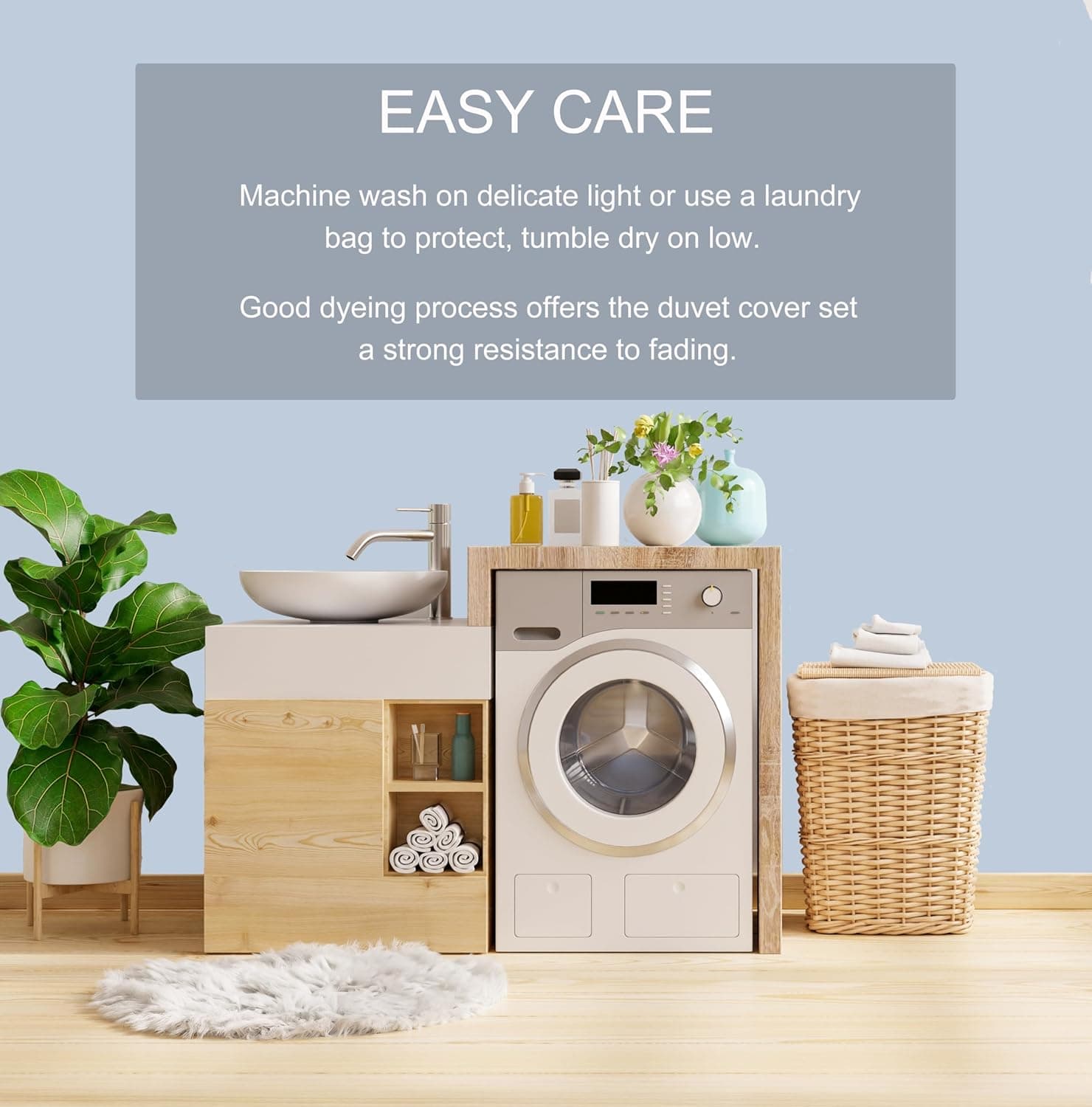 MOHAP Warm Bedding Double Duvet Cover Set 3 PCS Plain Brushed Microfiber Bedding 1 Duvet Cover with 2 Zippers and 2 Pillowcases Light Blue 6