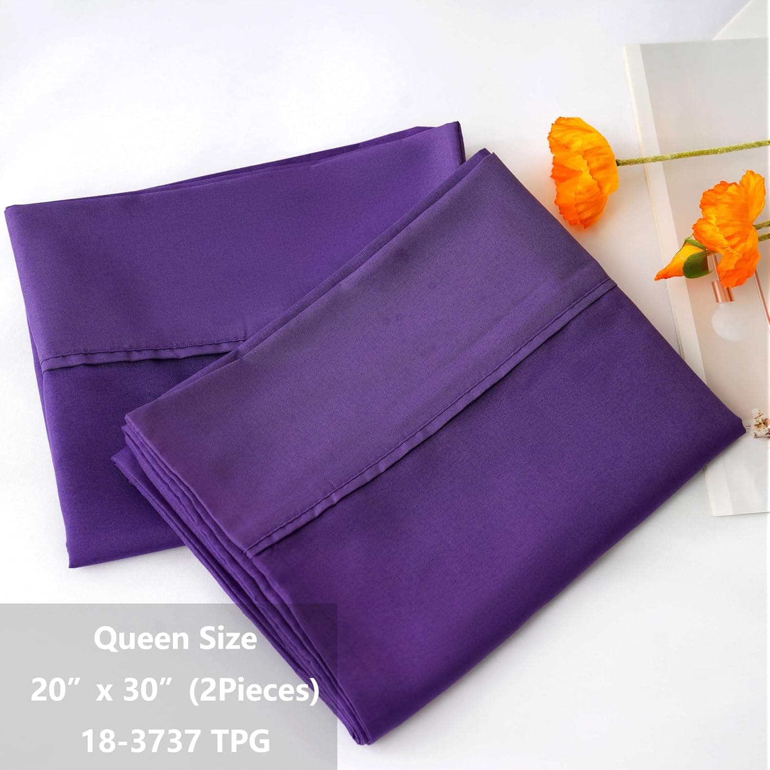 AYASW Pillowcases Queen Size Set of 2 Pieces Envelope Closure 1800 Double Brushed Microfiber Soft and Cozy Pillow Case 20x30 inches Wrinkle Fade Resistant Purple Easy Care Holiday Decor 3