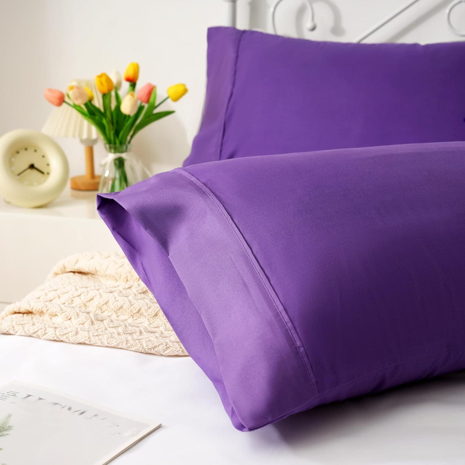 AYASW Pillowcases Queen Size Set of 2 Pieces Envelope Closure 1800 Double Brushed Microfiber Soft and Cozy Pillow Case 20x30 inches Wrinkle Fade Resistant Purple Easy Care Holiday Decor 4