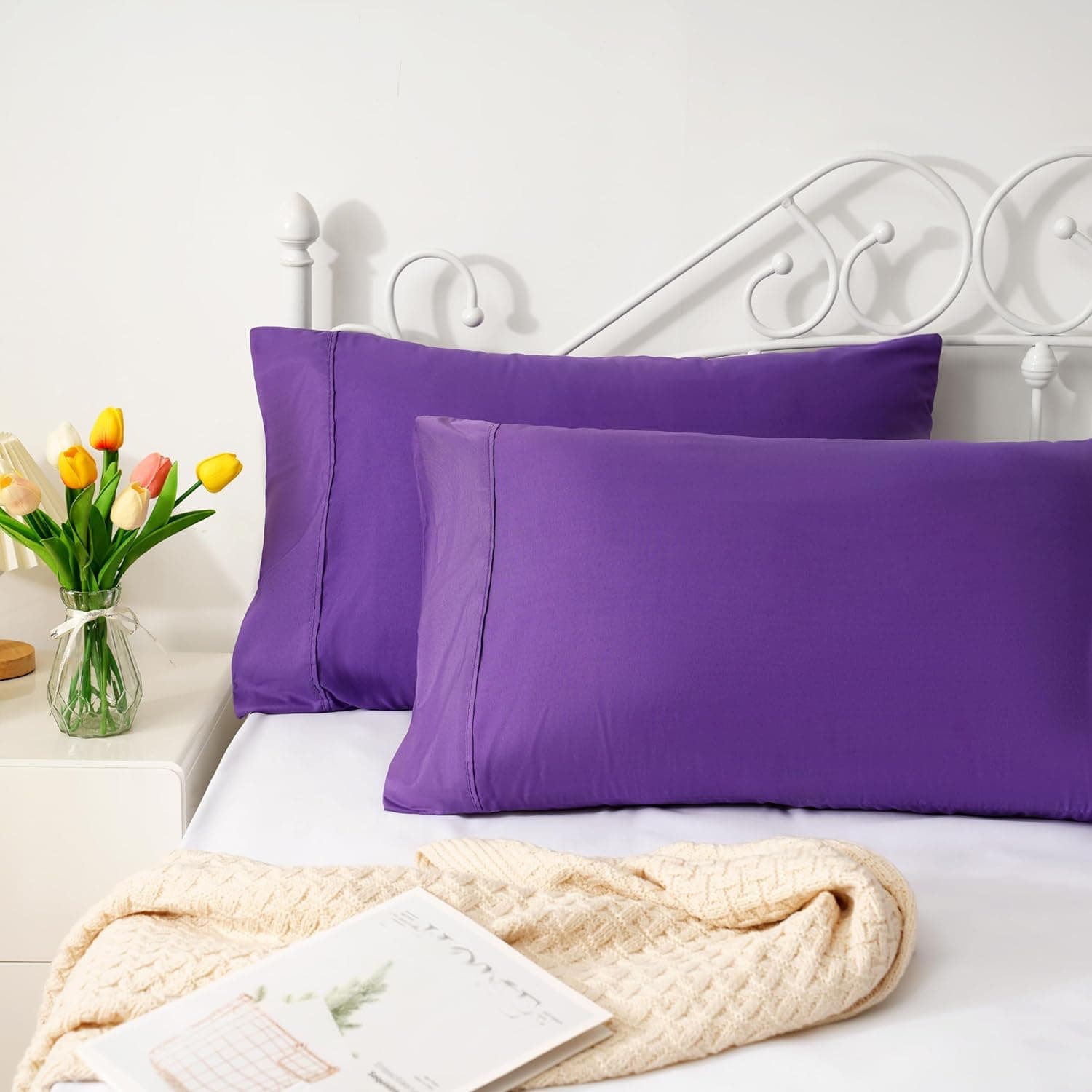 AYASW Pillowcases King Size Set of 2 Premium Soft and Cozy 1800 Double Brushed Microfiber with Envelope Closure Pillow Case 20x40 inches Purple Wrinkle Fade Resistant Stable Holiday Decor 2