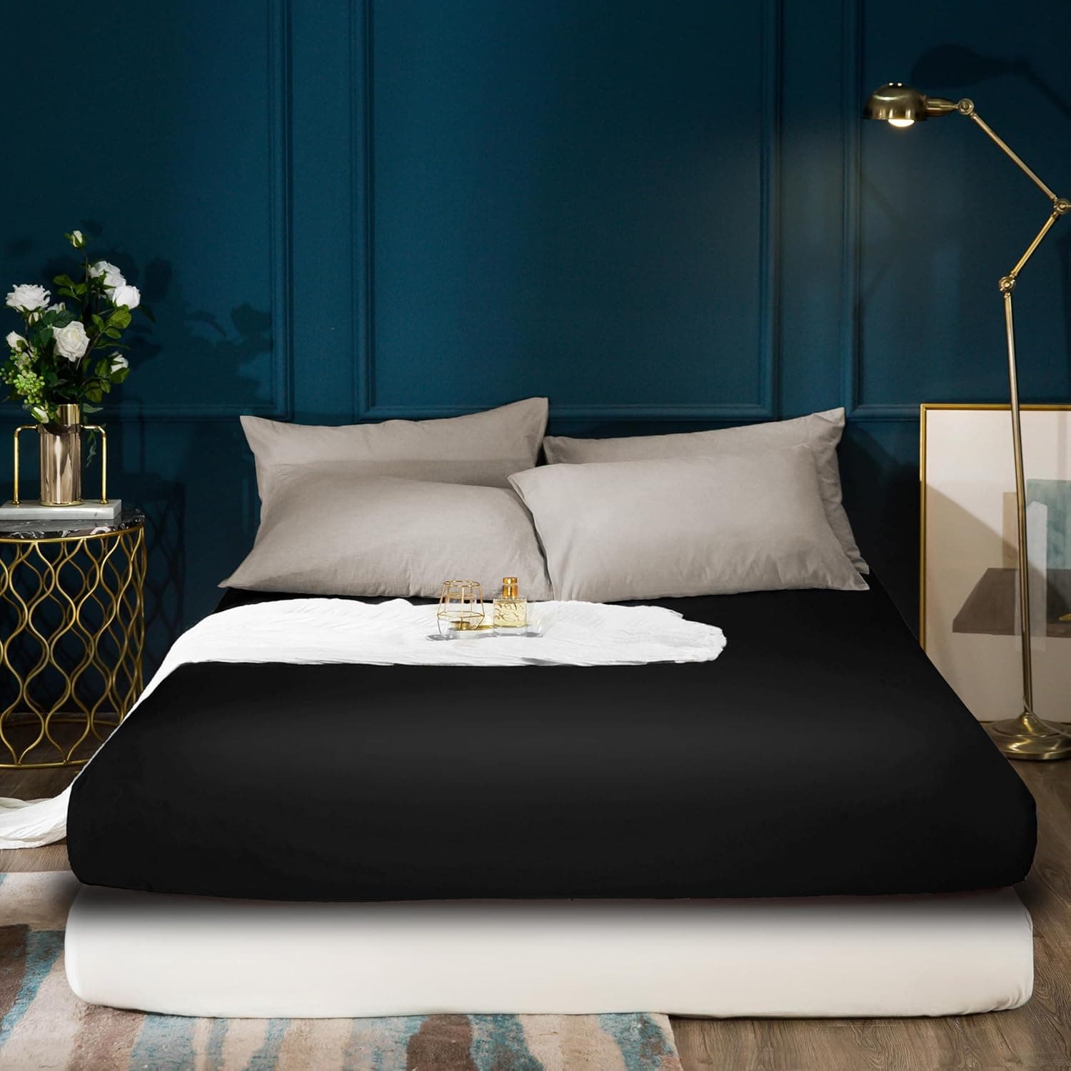 Warm Extra Deep Fitted Sheet 16"(40 cm) King Size Bedding Brushed Microfiber Breathable (Black) 2