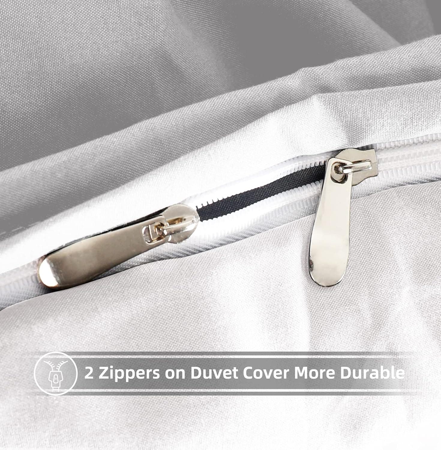 MOHAP Housse de Couette 220x240cm+2 Taies d'oreillers 65x65cm Blanc Parure de Lit Adulte 2 Personnes 100 Fils/cm² en Microfibre avec Fermeture Éclair 5