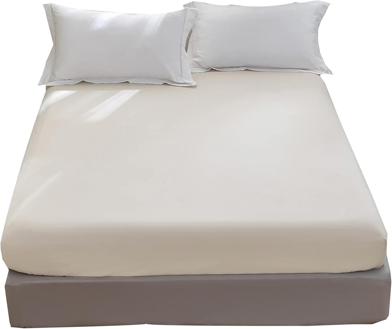 MOHAP Drap Housse 180x200cm avec Bonnet 30cm Beige Drap Housse 100 GSM en Microfibre de Haute Qualité 100% Polyester Doux, Résistant, Anti Plis 5