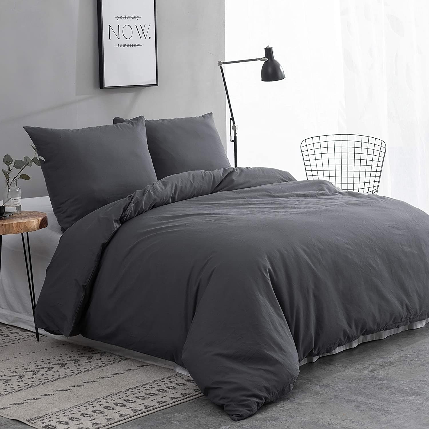 QZY Housse de Couette 100% Coton Parure de Lit 200 x 200 cm + Lot 2 Taies d'oreiller 80x80cm Gris Haut Gamme 2 Personnes Fermeture Éclair 2