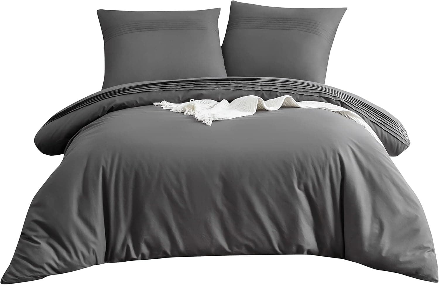 QZY Housse de Couette 100% Coton Parure de Lit 200 x 200 cm + Lot 2 Taies d'oreiller 80x80cm Gris Haut Gamme 2 Personnes Fermeture Éclair 3