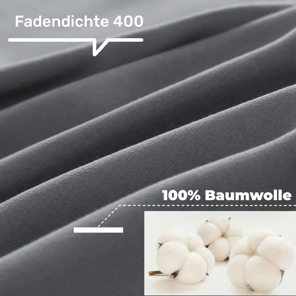 QZY Housse de Couette 100% Coton Parure de Lit 200 x 200 cm + Lot 2 Taies d'oreiller 80x80cm Gris Haut Gamme 2 Personnes Fermeture Éclair 4