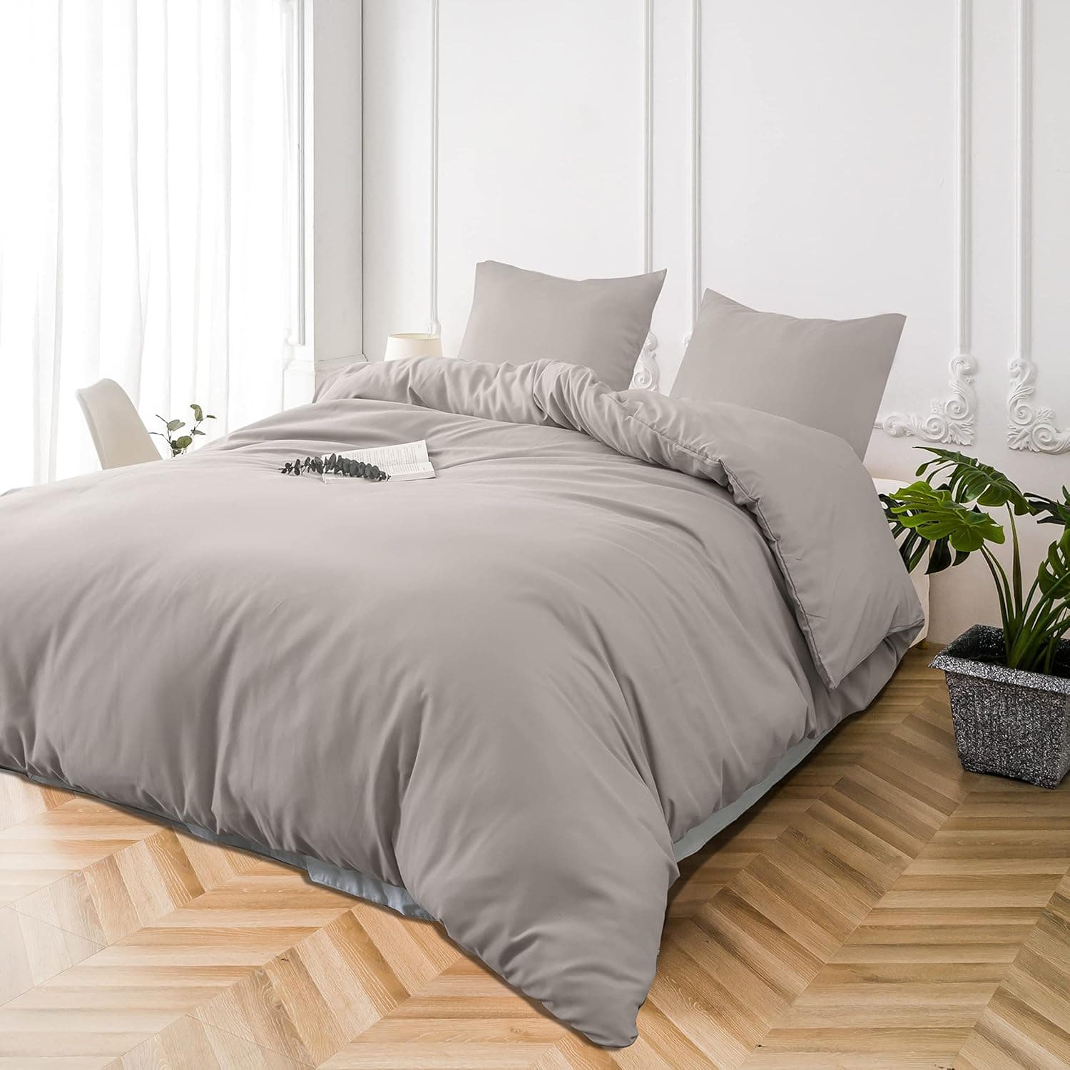 16 Couleurs Sets de Housses de Couettes 220x240 cm Double Fermeture Éclair 3 Pièces Microfibre Brossée 100 Fils/cm² + 2 Taies d'oreiller 65x65 cm Kaki Parure de Lit Adulte 2 Personnes 3