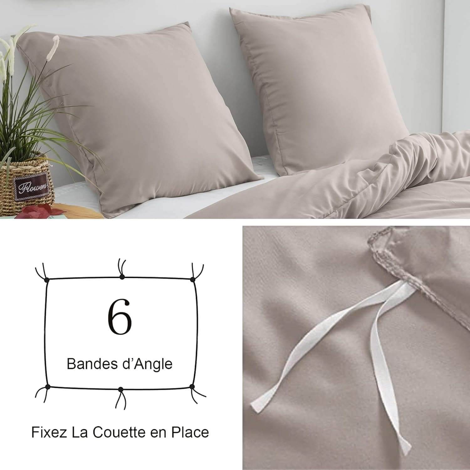 16 Couleurs Sets de Housses de Couettes 220x240 cm Double Fermeture Éclair 3 Pièces Microfibre Brossée 100 Fils/cm² + 2 Taies d'oreiller 65x65 cm Kaki Parure de Lit Adulte 2 Personnes 4