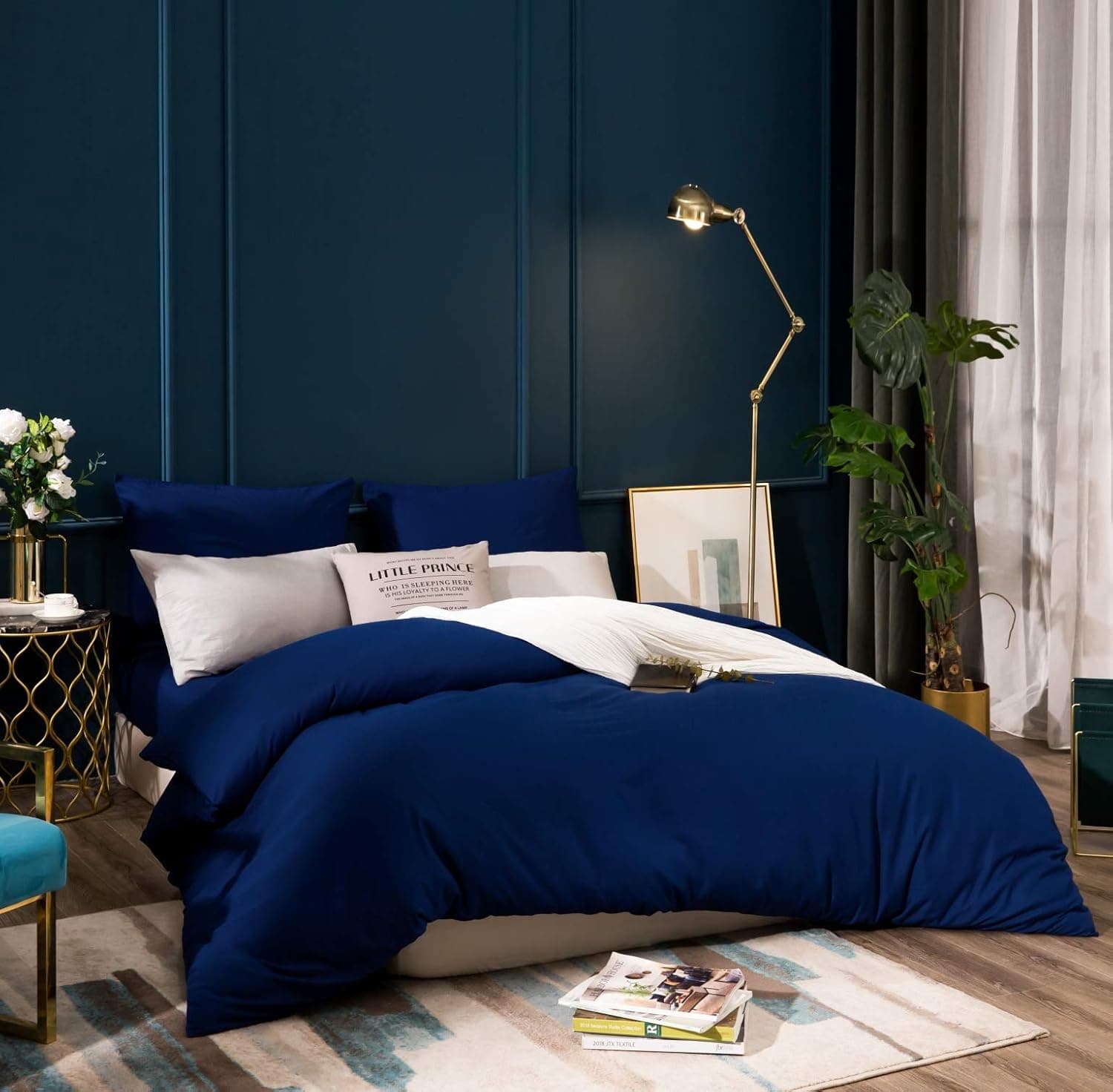 16 Couleurs Sets de Housses de Couettes 200x200 cm Double Fermeture Éclair 3 Pièces Microfibre Brossée 100 Fils/cm² + 2 Taies d'oreiller 65x65 cm Bleu Parure de Lit Adulte 2 Personnes 2