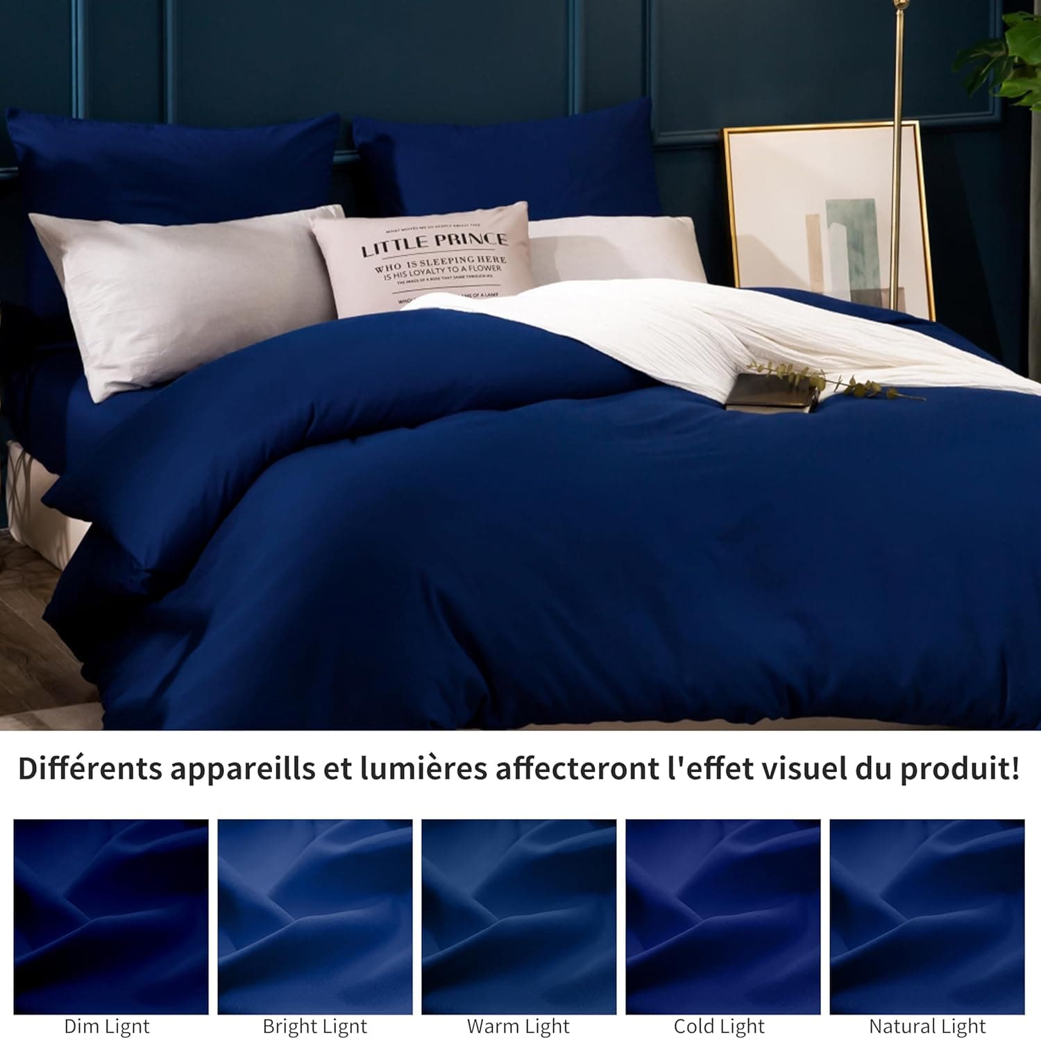 16 Couleurs Sets de Housses de Couettes 200x200 cm Double Fermeture Éclair 3 Pièces Microfibre Brossée 100 Fils/cm² + 2 Taies d'oreiller 65x65 cm Bleu Parure de Lit Adulte 2 Personnes 6
