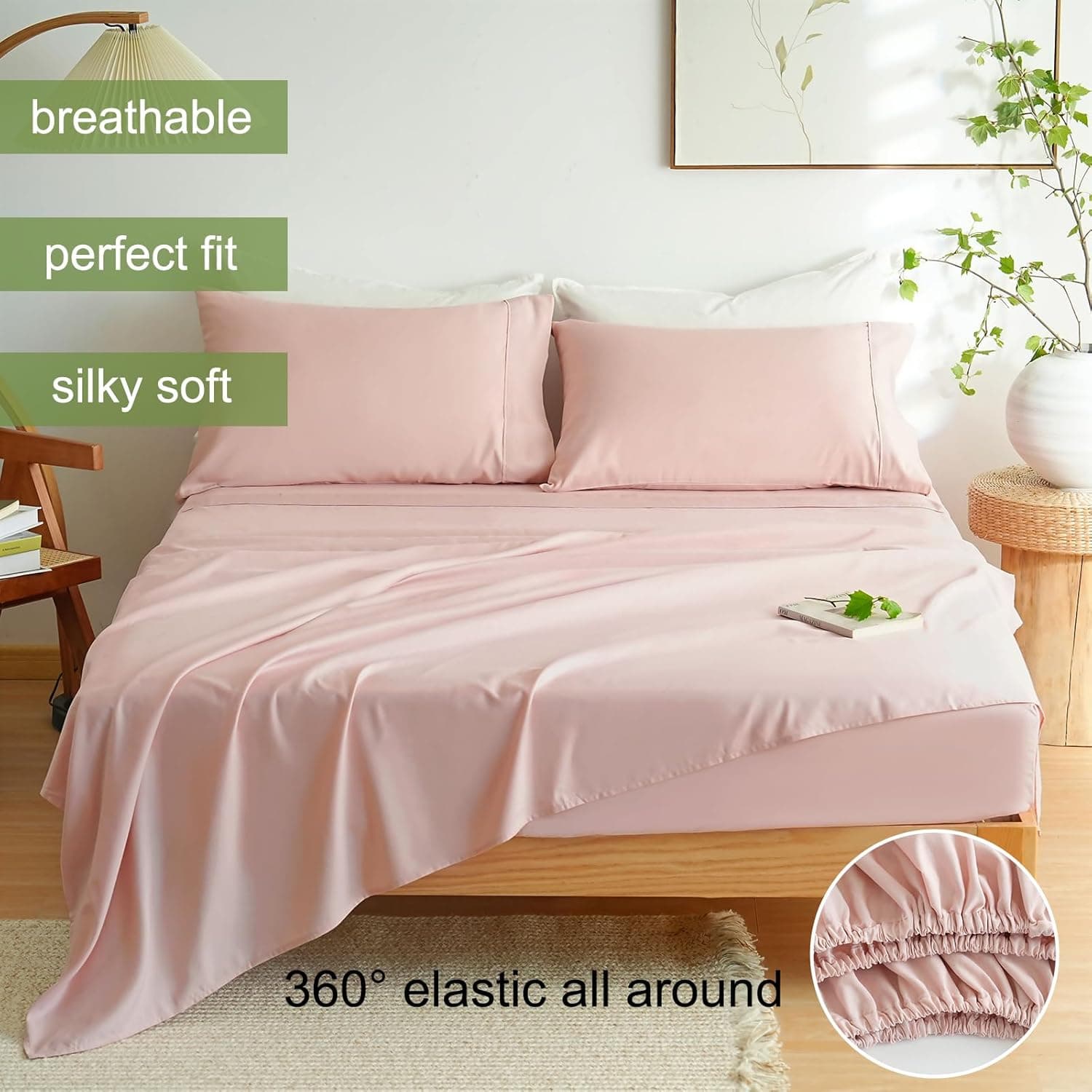 Mohap Bed Sheet Set 4 Pieces Double Brushed Microfiber 1800 - Breathable All Season Cooling Luxury Soft Bedding - Full Pink 4