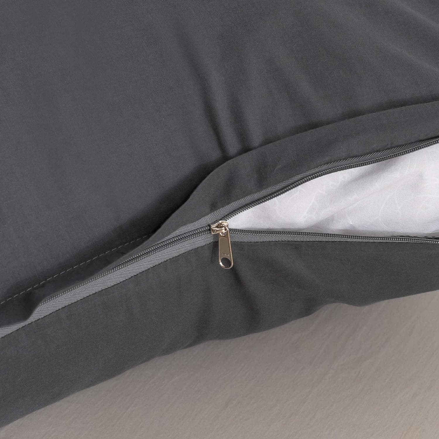 MOHAP 300 TC Housse de Couette 240x260cm Gris 100% Coton avec 2 Taies D'oreillers 65x65cm Parure de Lit 2 Personnes avec la Fermeture Eclaire 5