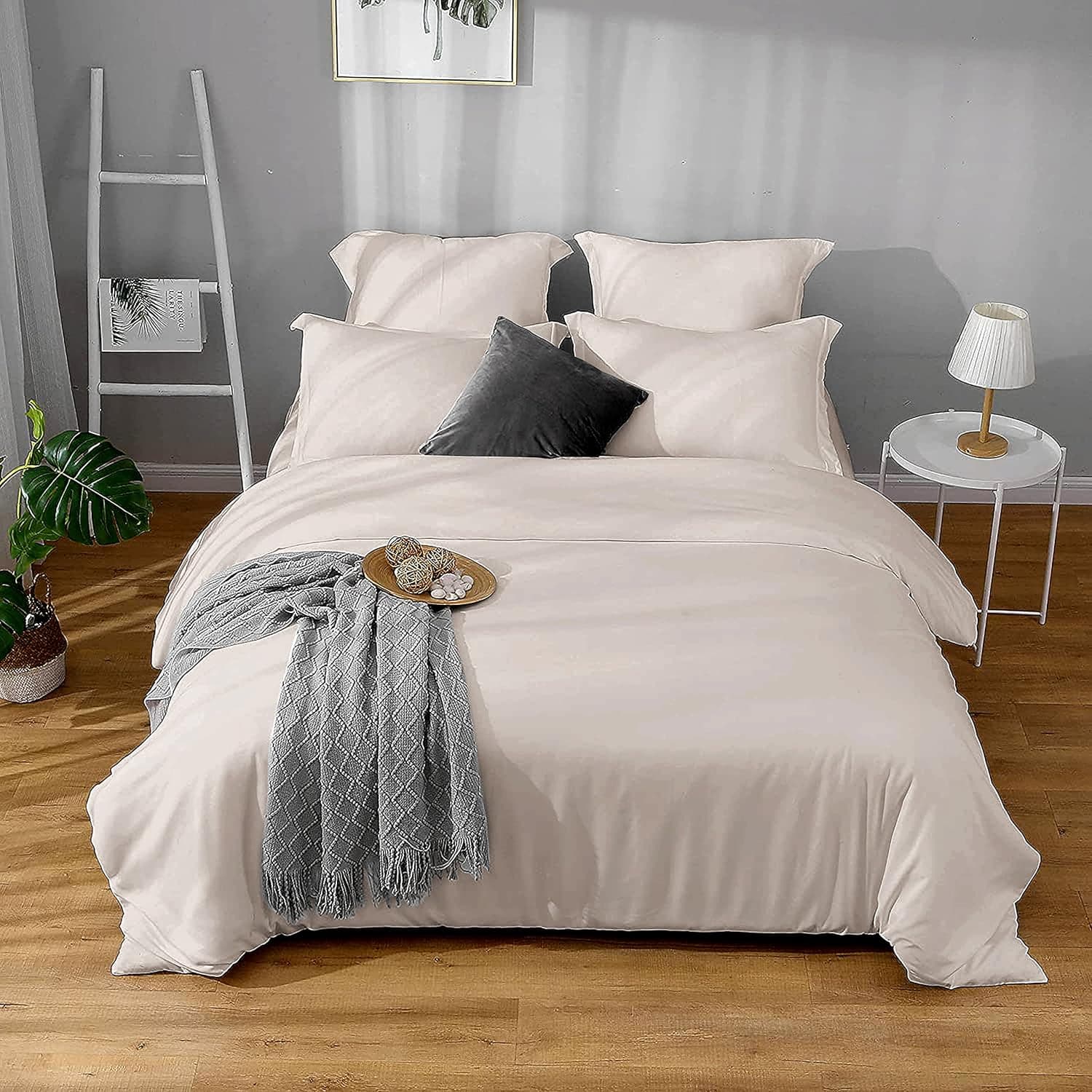 MOHAP 300 TC Housse de Couette 220x240cm Gris 100% Coton avec 2 Taies D'oreillers 65x65cm Parure de Lit 2 Personnes avec la Fermeture Eclaire 7
