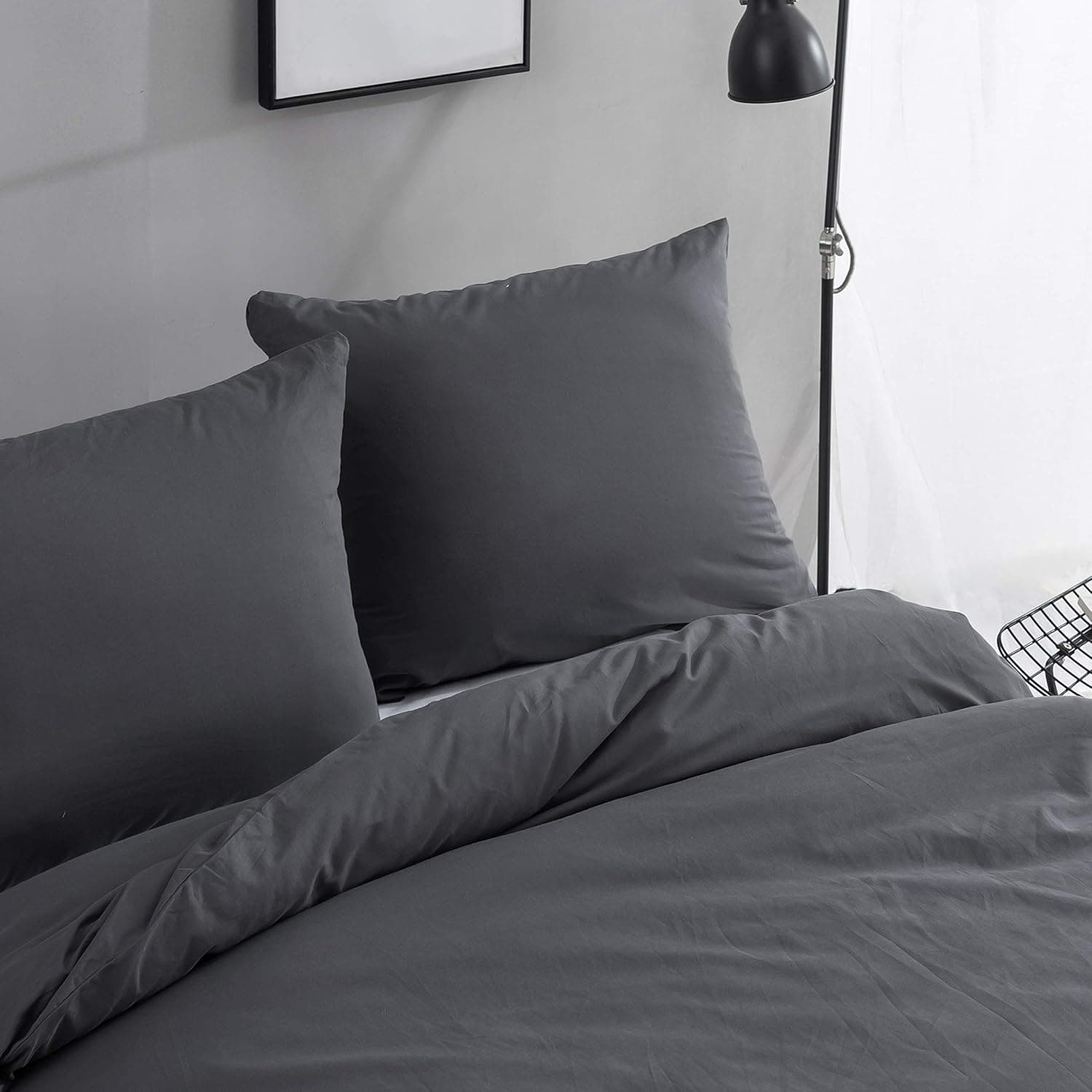 MOHAP 300 TC Housse de Couette 200x200cm Gris 100% Coton avec 2 Taies D'oreillers 65x65cm Parure de Lit 2 Personnes avec la Fermeture Eclaire 3