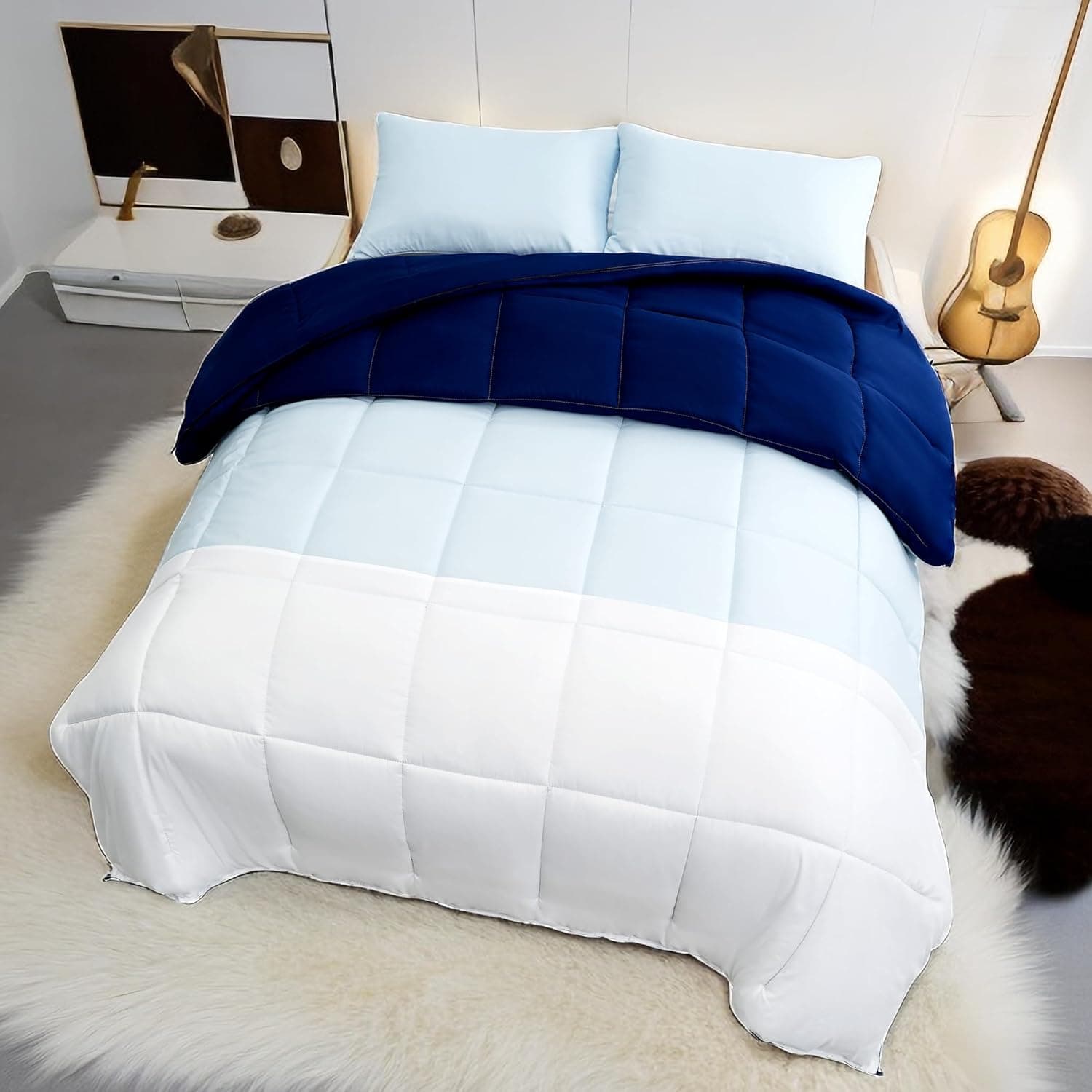 Duvet 135 x 200 cm Navy/Sky Blue/White 2