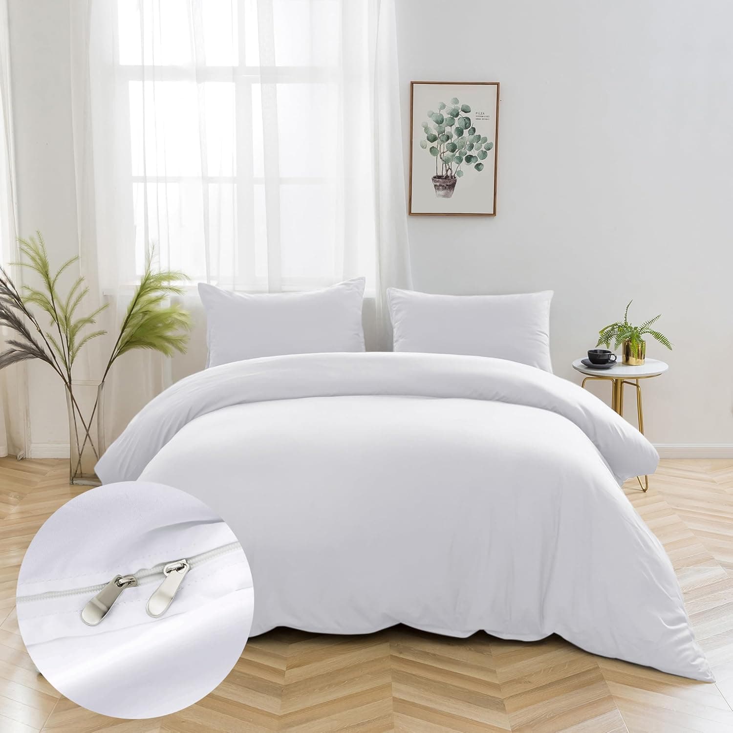 16 Couleurs Sets de Housses de Couettes 200x200 cm Double Fermeture Éclair 3 Pièces Microfibre Brossée 100 Fils/cm² + 2 Taies d'oreiller 65x65 cm Blanc Parure de Lit Adulte 2 Personnes