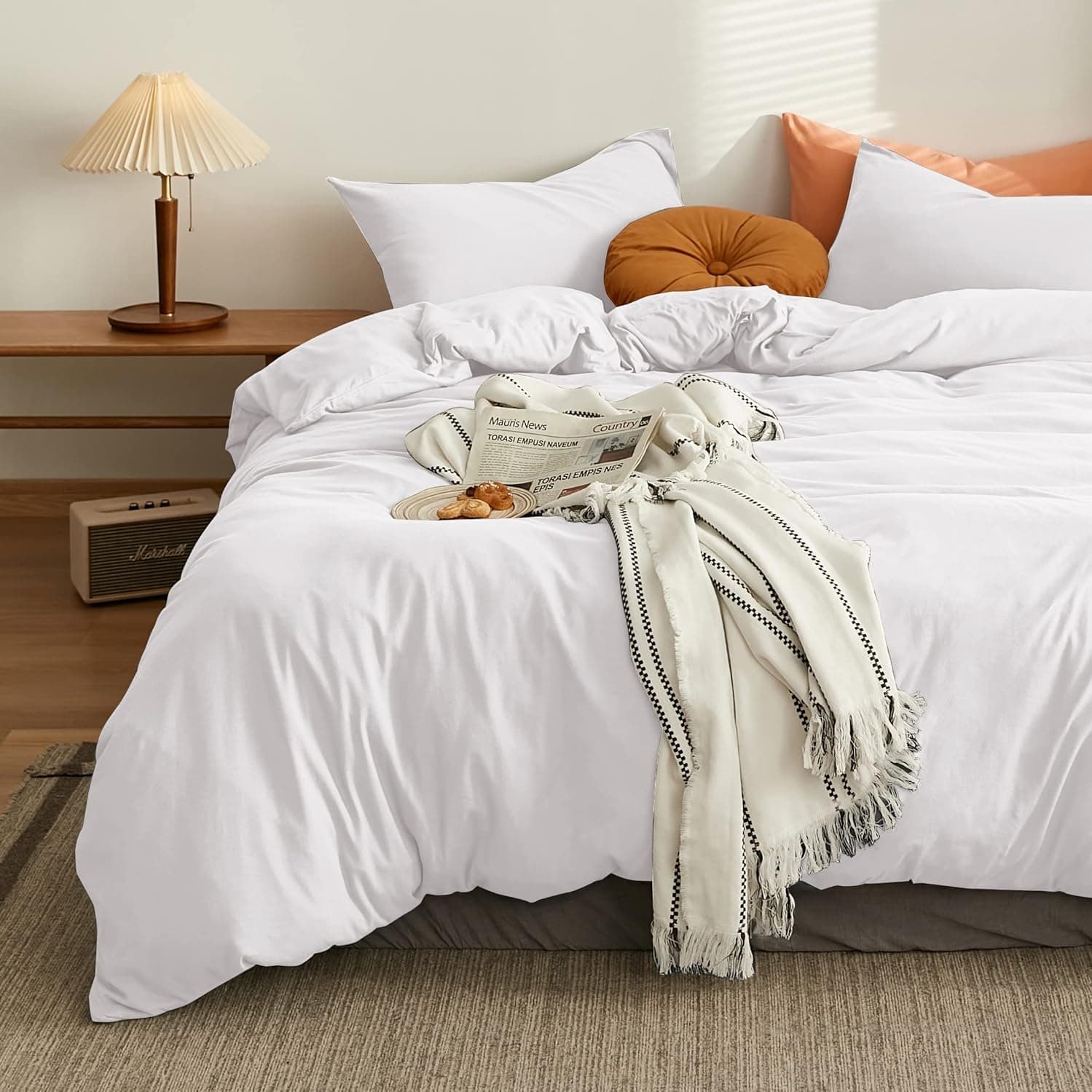 MOHAP Housse de Couette 140x190/200cm+1 Taies d'oreillers 65x65cm Blanc Parure de Lit 1 Personnes 100 Fils/cm² en Microfibre avec Fermeture Éclair 2