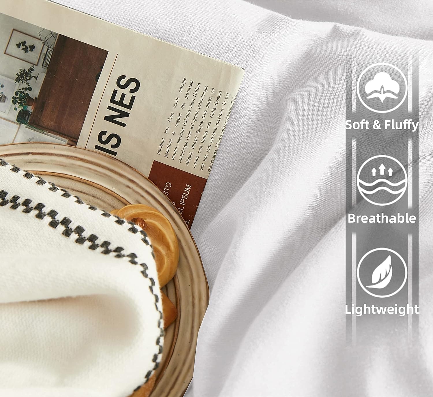 MOHAP Housse de Couette 140x190/200cm+1 Taies d'oreillers 65x65cm Blanc Parure de Lit 1 Personnes 100 Fils/cm² en Microfibre avec Fermeture Éclair 5