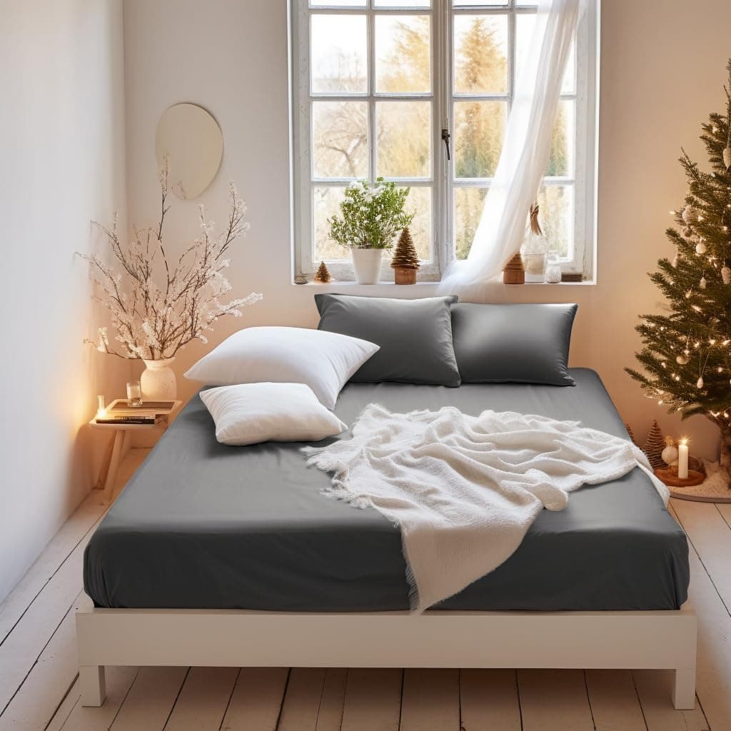 Mohap Drap-housse super king size avec 40 cm de profondeur - Sans taies d'oreiller - En microfibre brossée - Résistance aux plis - Gris