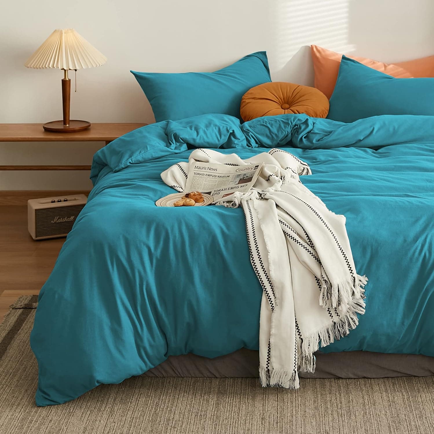 MOHAP Housse de Couette 220x240cm+2 Taies d'oreillers 65x65cm Lac Bleu Parure de Lit Adulte 2 Personnes 100 Fils/cm² en Microfibre avec Fermeture Éclair 2