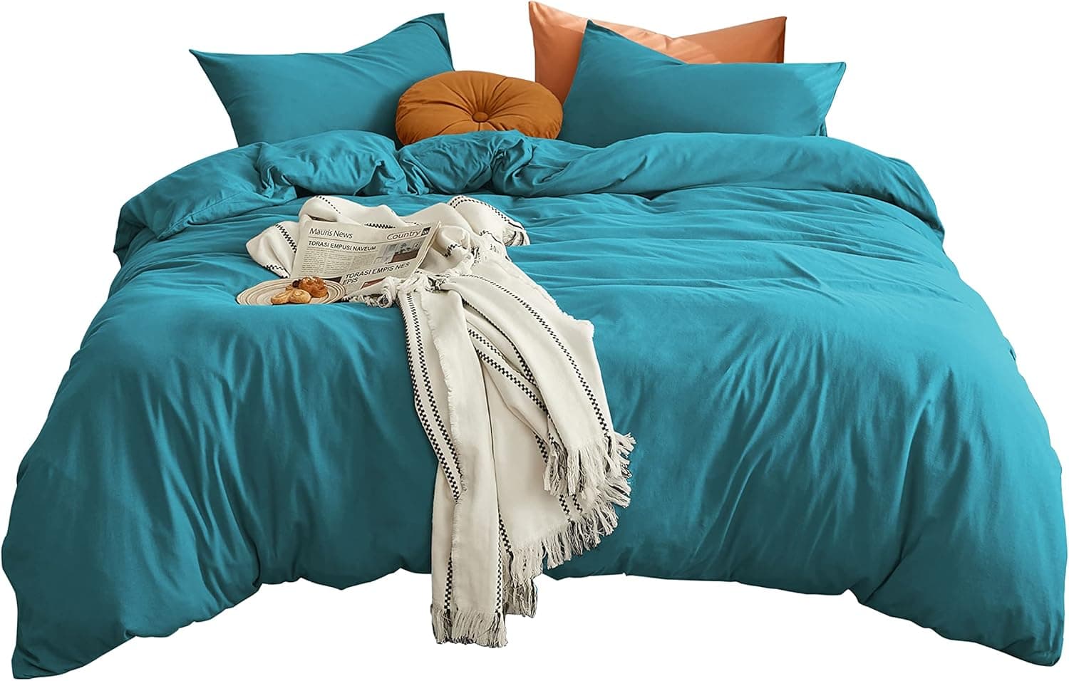 MOHAP Housse de Couette 220x240cm+2 Taies d'oreillers 65x65cm Lac Bleu Parure de Lit Adulte 2 Personnes 100 Fils/cm² en Microfibre avec Fermeture Éclair 6