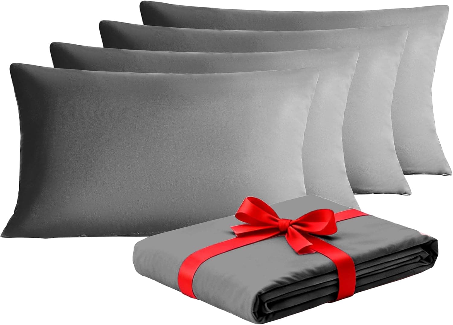 Mohap - Paire de taies d'oreiller en microfibre durable, Microfibre, gris, 4 pack 50x75