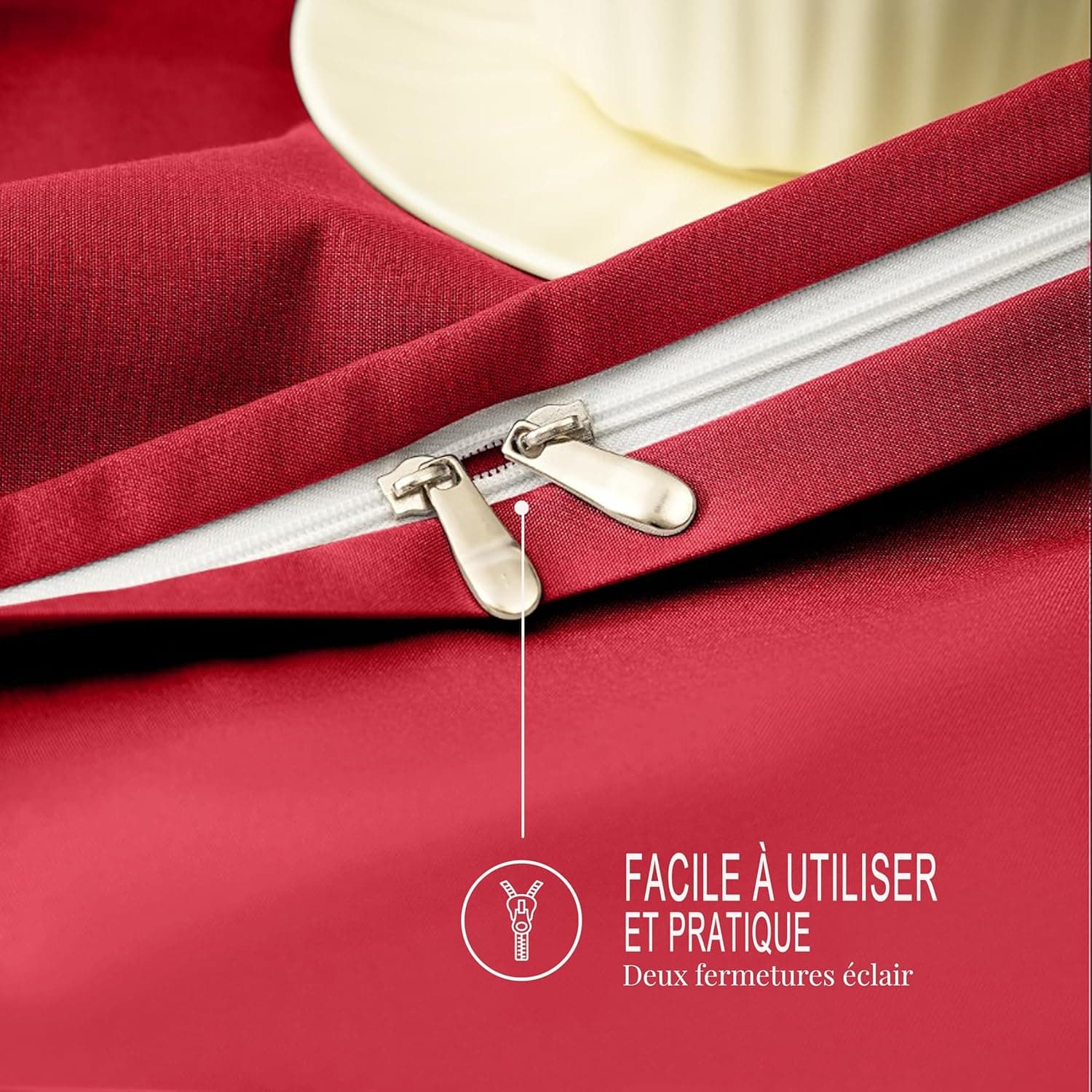 16 Couleurs Sets de Housses de Couettes 200x200 cm Double Fermeture Éclair 3 Pièces Microfibre Brossée 100 Fils/cm² + 2 Taies d'oreiller 65x65 cm Rouge Parure de Lit Adulte 2 Personnes 5