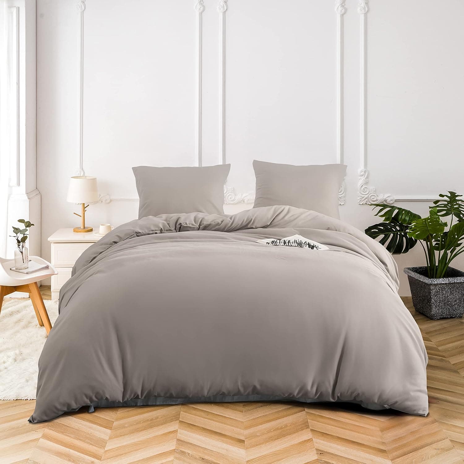 16 Couleurs Sets de Housses de Couettes 200x200 cm Double Fermeture Éclair 3 Pièces Microfibre Brossée 100 Fils/cm² + 2 Taies d'oreiller 65x65 cm Kaki Parure de Lit Adulte 2 Personnes