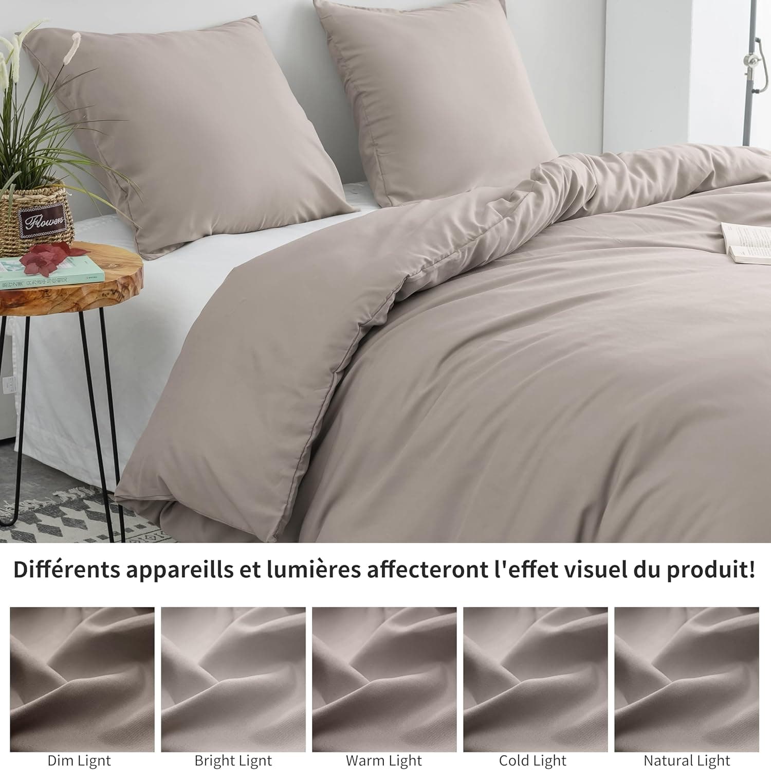 16 Couleurs Sets de Housses de Couettes 200x200 cm Double Fermeture Éclair 3 Pièces Microfibre Brossée 100 Fils/cm² + 2 Taies d'oreiller 65x65 cm Kaki Parure de Lit Adulte 2 Personnes 6