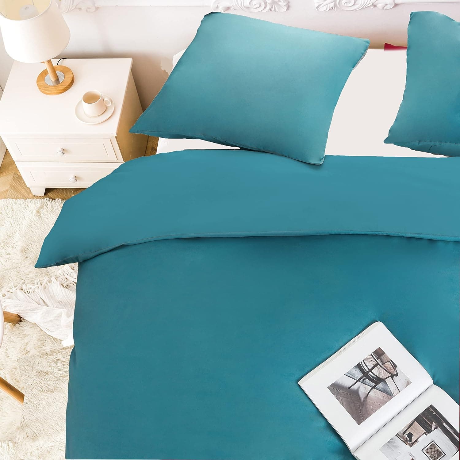 16 Couleurs Sets de Housses de Couettes 220x240 cm Double Fermeture Éclair 3 Pièces Microfibre Brossée 100 Fils/cm² + 2 Taies d'oreiller 65x65 cm Bleu Lac Parure de Lit Adulte 2 Personnes 8