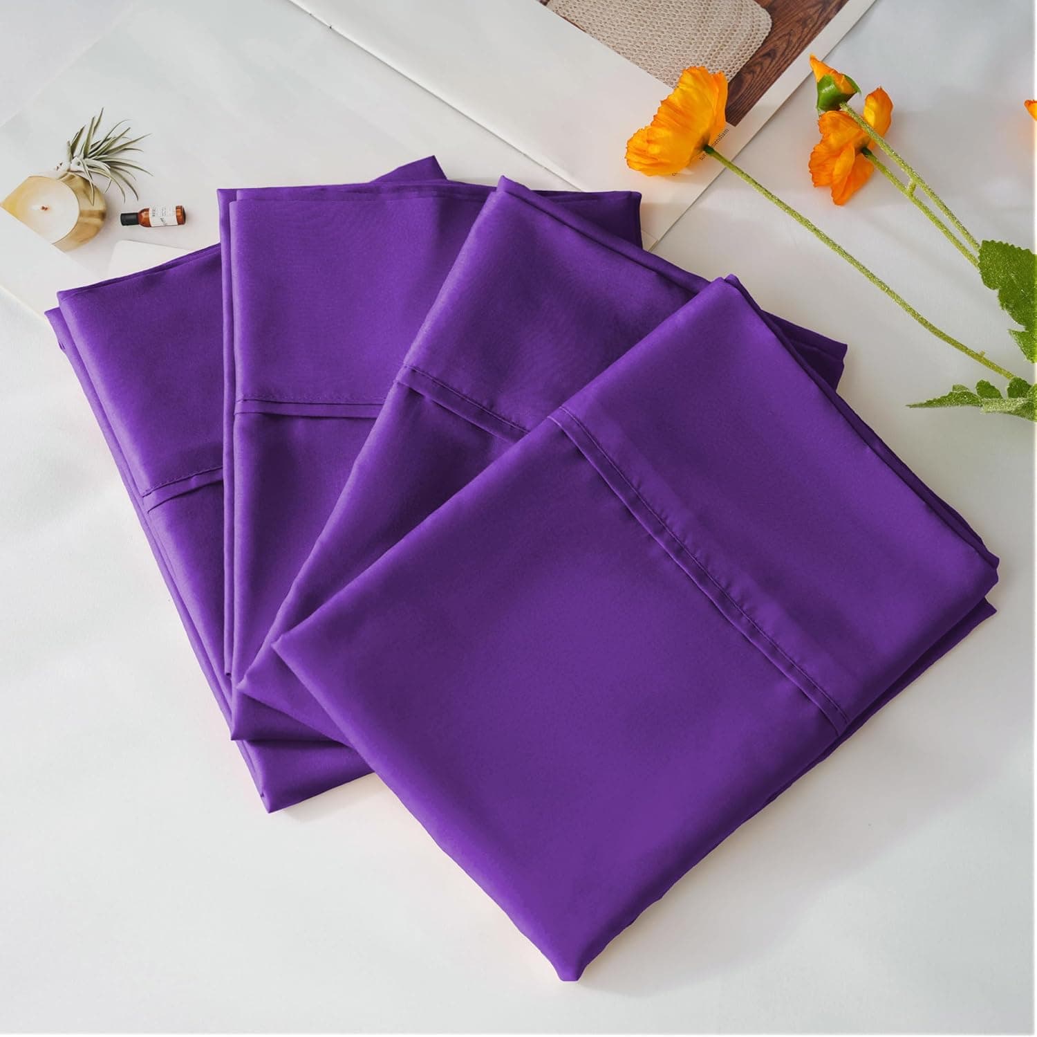 AYASW Pillowcases Queen Size Set of 4 Premium Soft and Cozy Double Brushed Microfiber with Envelope Closure Purple Pillow Case 20x30 inch Wrinkle Fade Resistant Easy Care Holiday Decor 2