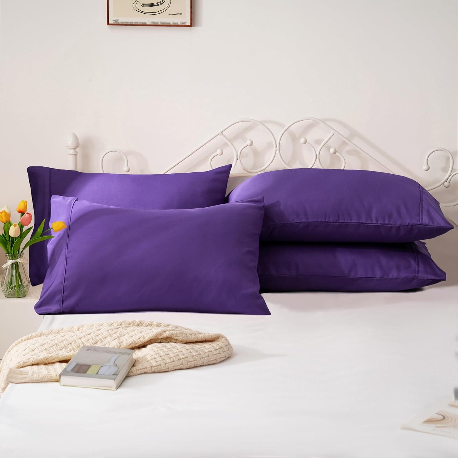 AYASW Pillowcases Queen Size Set of 4 Premium Soft and Cozy Double Brushed Microfiber with Envelope Closure Purple Pillow Case 20x30 inch Wrinkle Fade Resistant Easy Care Holiday Decor 3