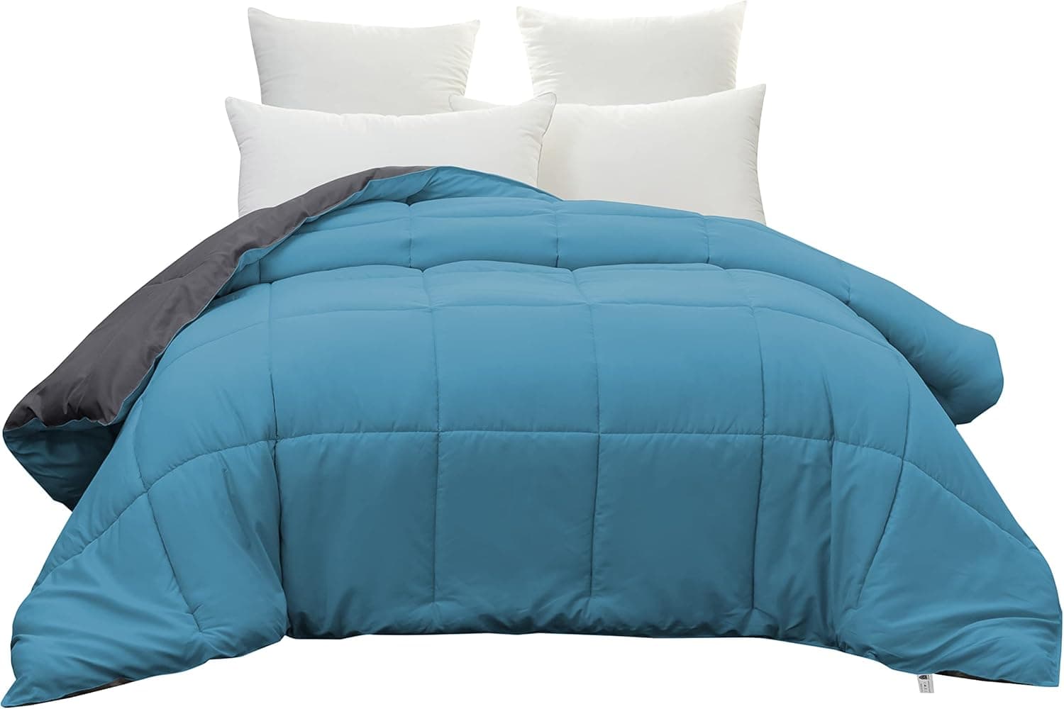 MOHAP Couette Bicolore Chaude l'hiver 450g/m² Épais 140x200cm Hypoallergénique Lac Bleu + Gris Foncé Couette de Lit Réversible 1 Personnes Edredon 2
