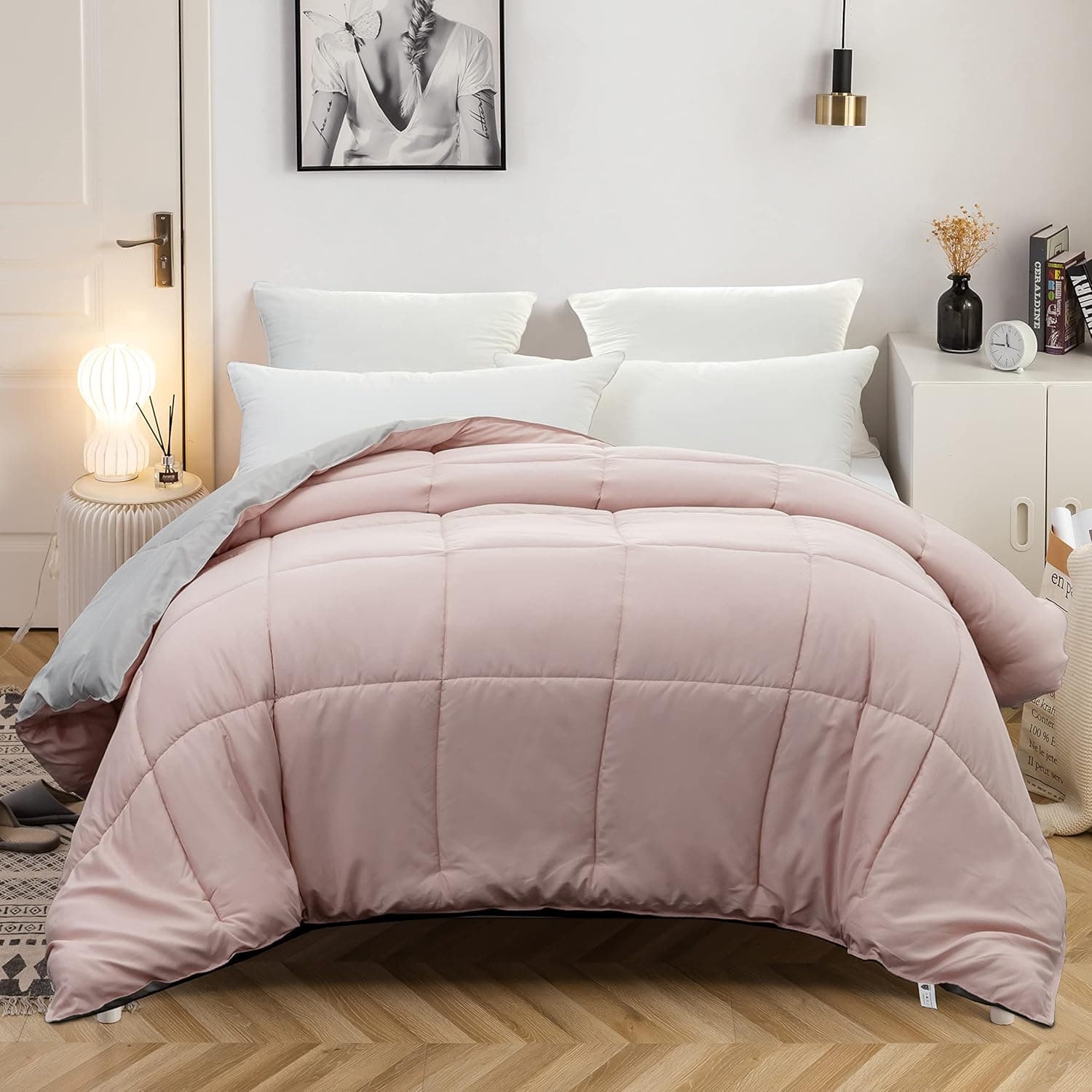 MOHAP Couette Bicolore Chaude l'hiver 450g/m² Épais 200x200cm Hypoallergénique Lac Bleu + Gris Foncé Couette de Lit Réversible 2 Personnes Edredon 7