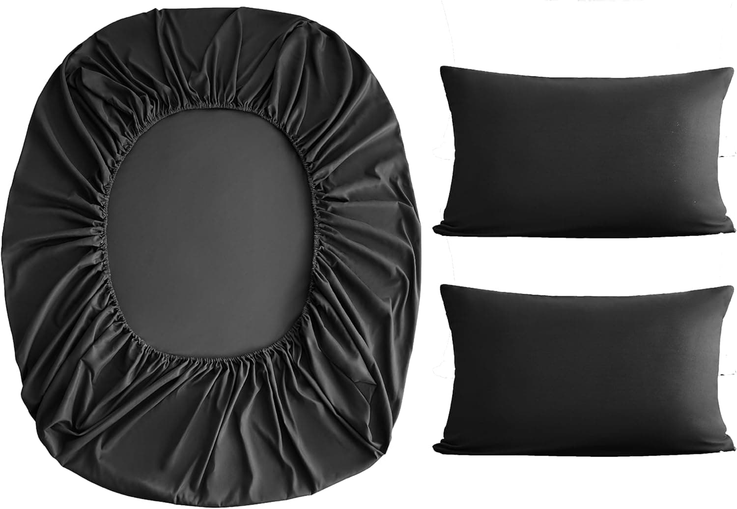 MOHAP Fitted Sheet Set King Size 16" Deep Pocket with 1 Bedsheet and 2 Pillowcases Brushed Microfiber Black