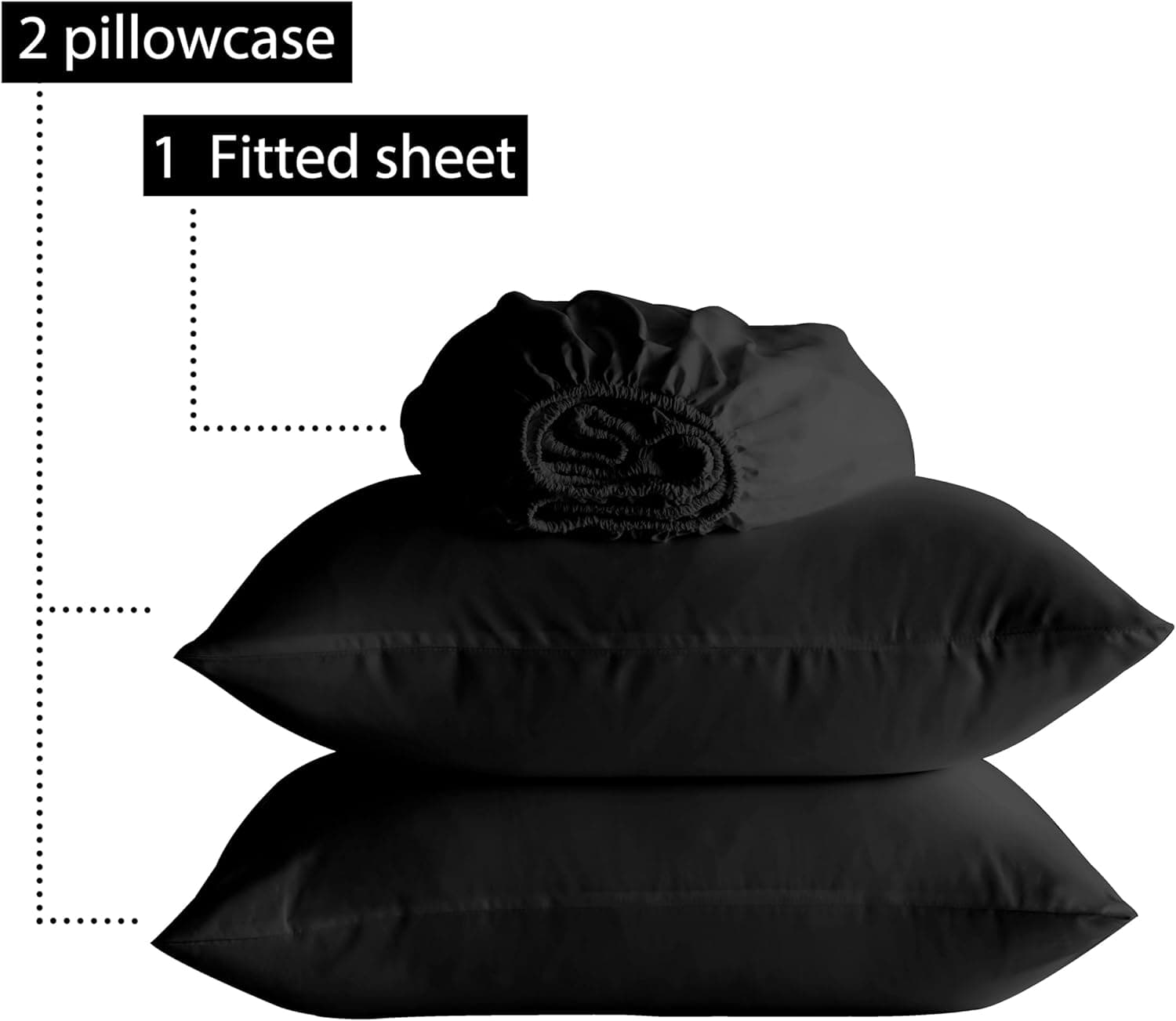 MOHAP Fitted Sheet Set King Size 16" Deep Pocket with 1 Bedsheet and 2 Pillowcases Brushed Microfiber Black 2