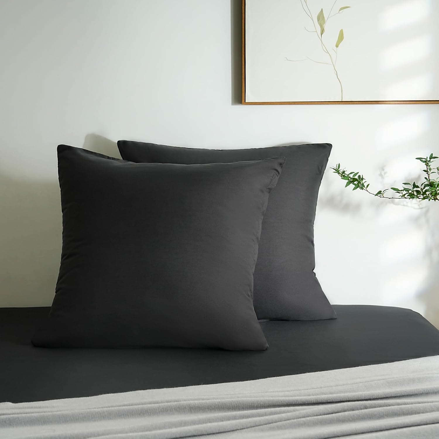 MOHAP Lot de 2- Taies d'oreiller 65x65cm Noir Housse d'oreiller avec Une Fermeture éclair en Microfibre 3