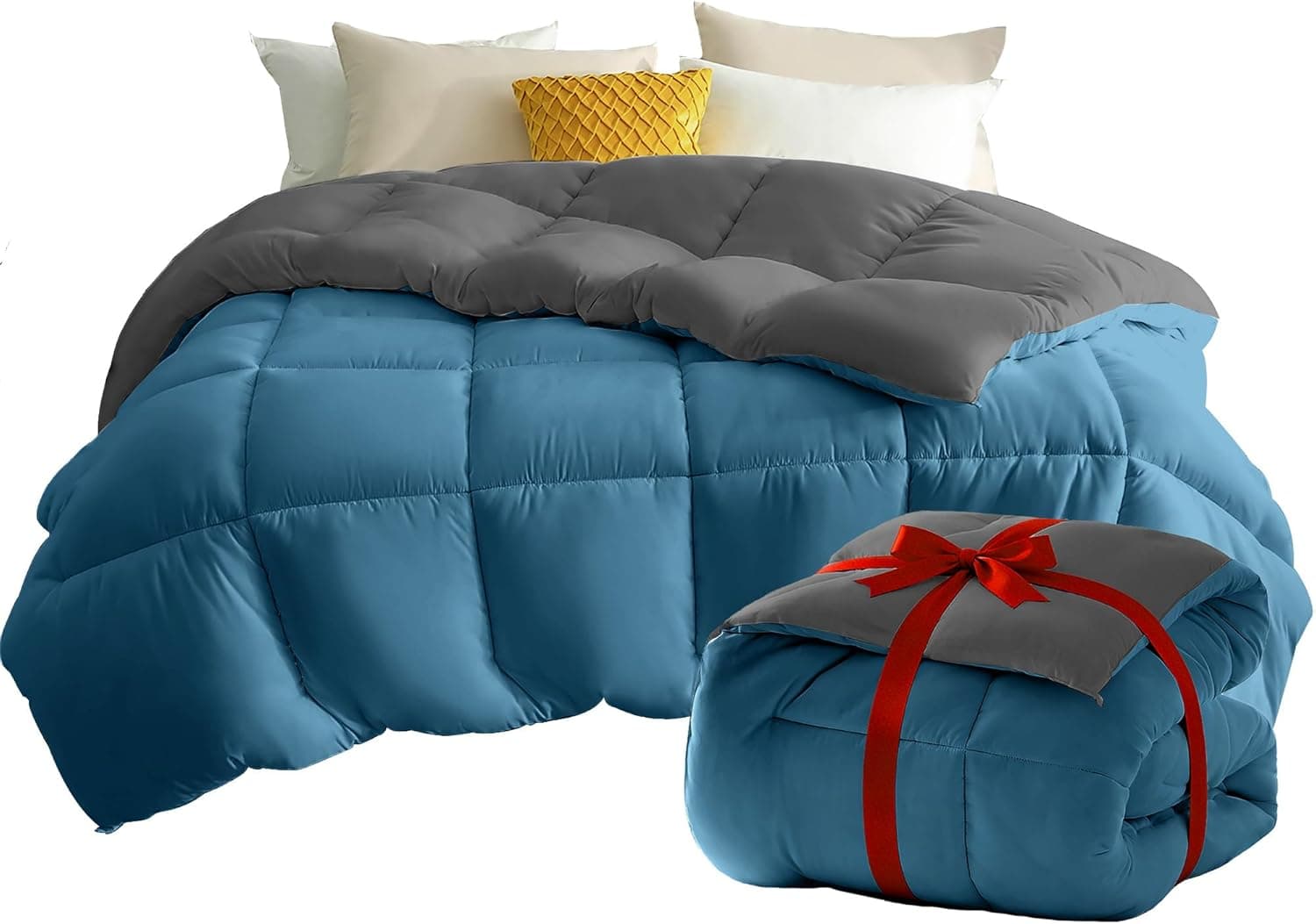 Warm Duvet Double Comforter and Anti Allergy All Season Dark Light Grey and White NO Pillowcases Only Quilt 10.5 Tog Duvet 8