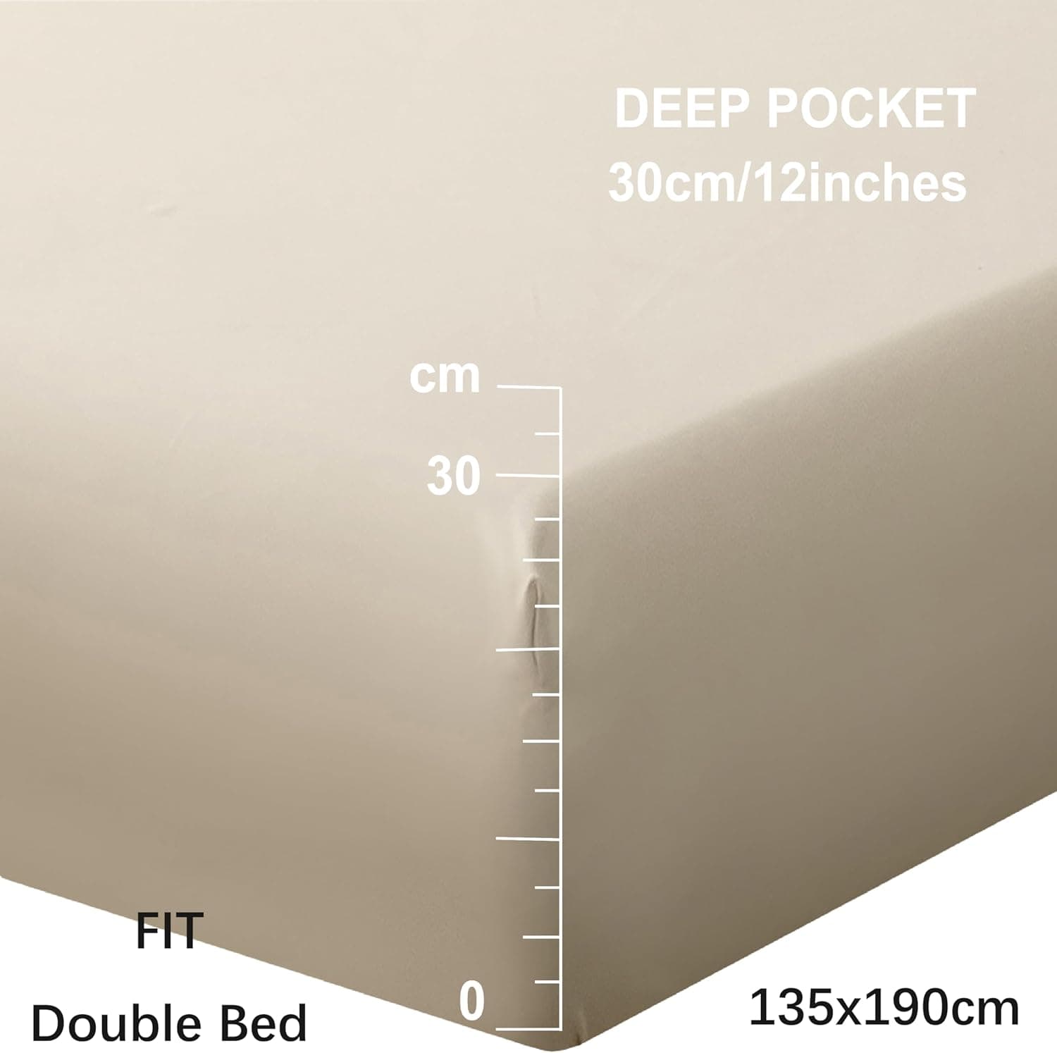 MOHAP Double Size Fitted Sheet Beige with Extra Deep 30 cm Pocket Bed Sheet Only Bedsheet Brushed Microfiber Bottom Sheet for Double Bed 135x190 Beige 2