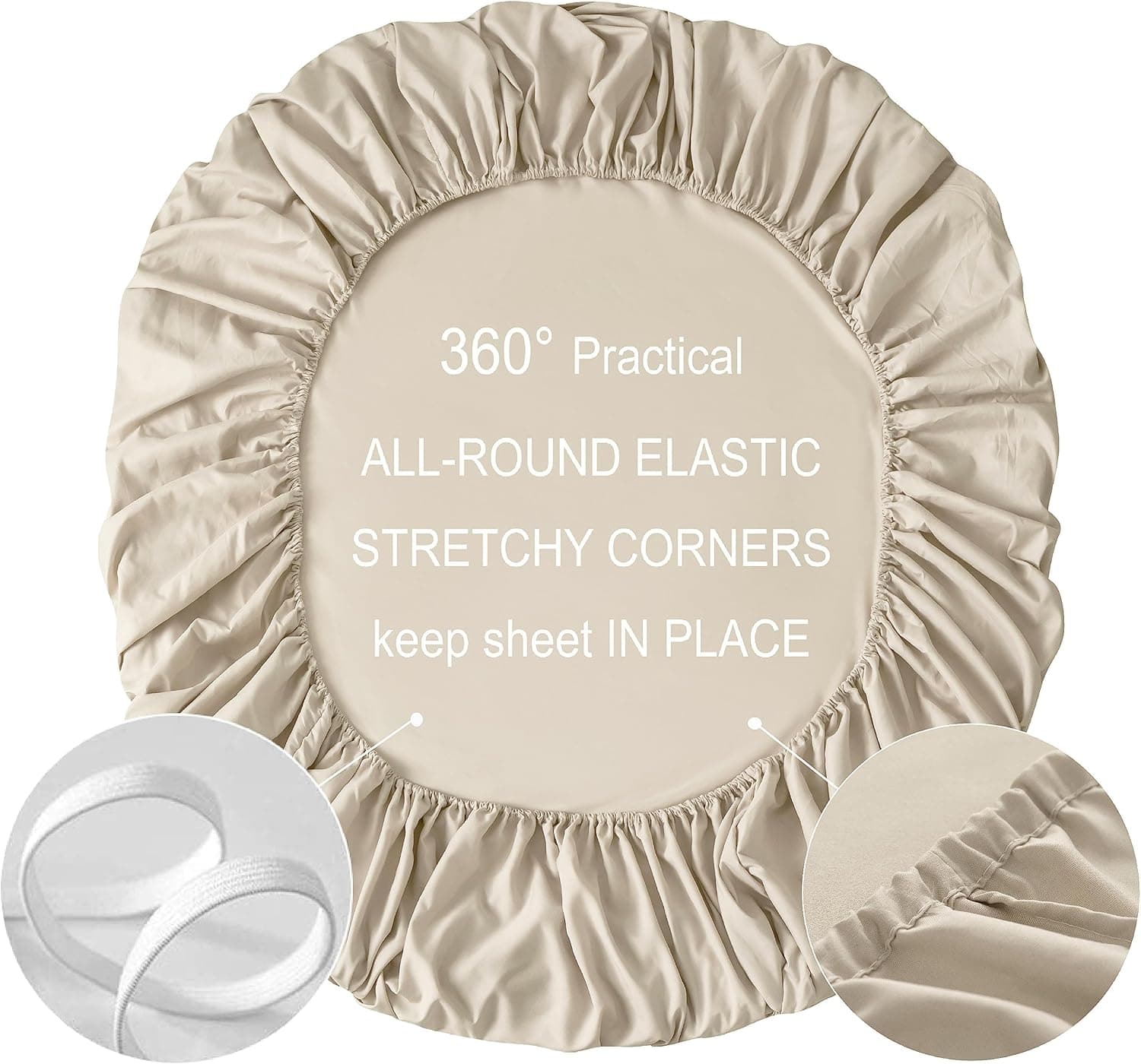 MOHAP Double Size Fitted Sheet Beige with Extra Deep 30 cm Pocket Bed Sheet Only Bedsheet Brushed Microfiber Bottom Sheet for Double Bed 135x190 Beige 3