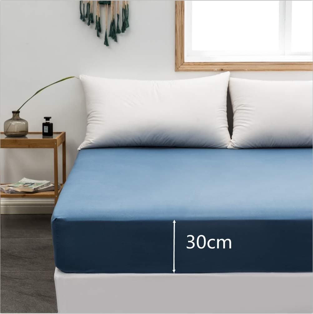 MOHAP Drap Housse 160x200cm avec Bonnet 30cm Bleu Drap Housse 100 GSM en Microfibre de Haute Qualité 100% Polyester Doux, Résistant, Anti Plis 2