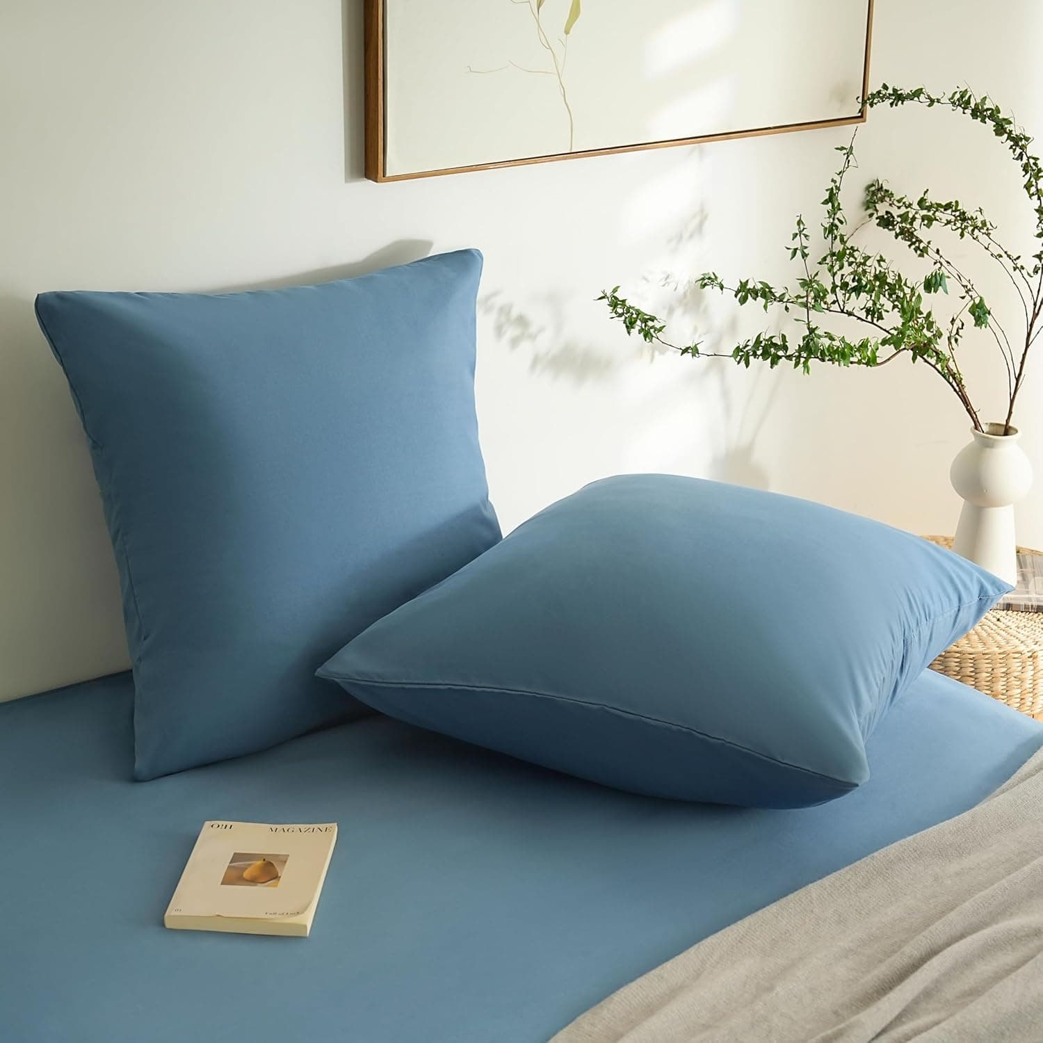 MOHAP Lot de 2- Taies d'oreiller 65x65cm Bleu Housse d'oreiller avec Une Fermeture Eclair en Microfibre 2