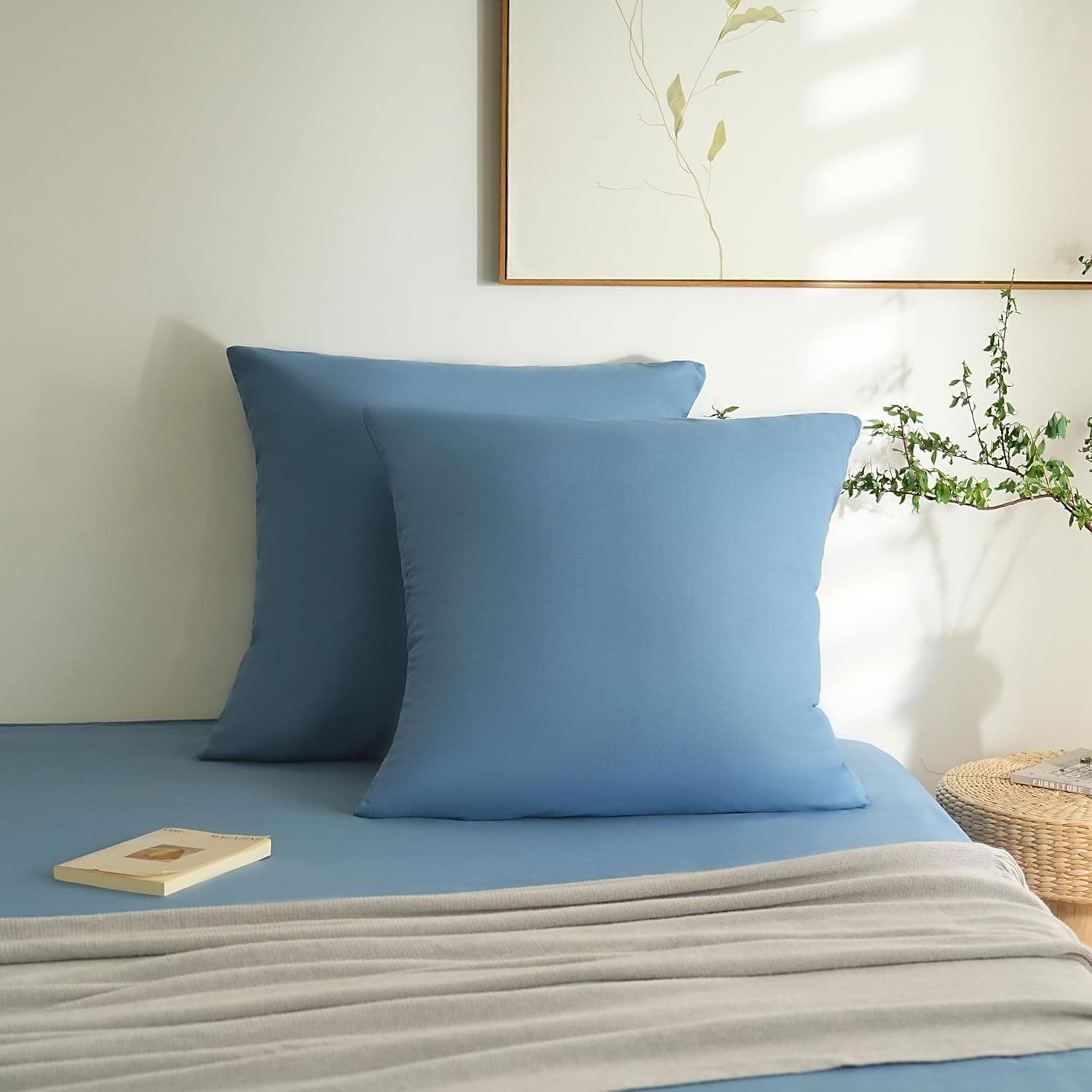 MOHAP Lot de 2- Taies d'oreiller 65x65cm Bleu Housse d'oreiller avec Une Fermeture Eclair en Microfibre