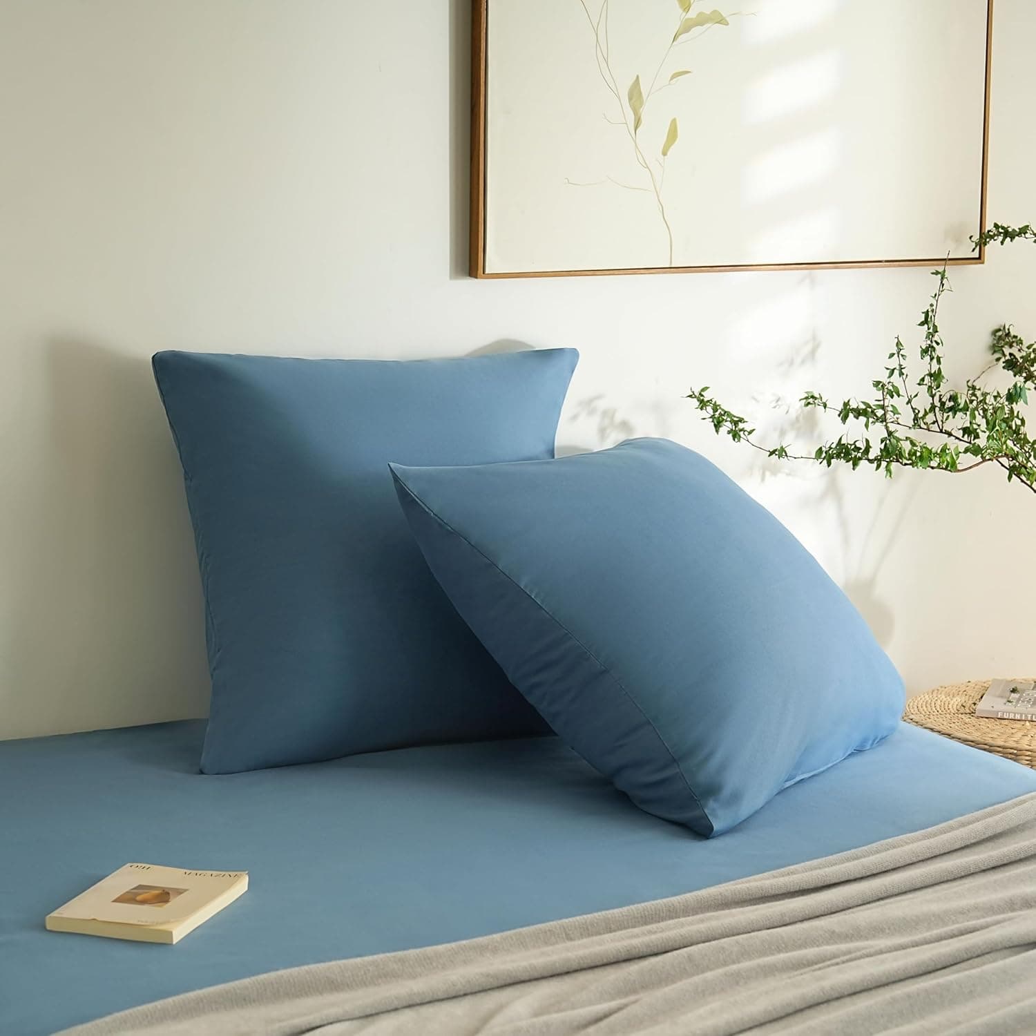 MOHAP Lot de 2- Taies d'oreiller 65x65cm Bleu Housse d'oreiller avec Une Fermeture Eclair en Microfibre 3