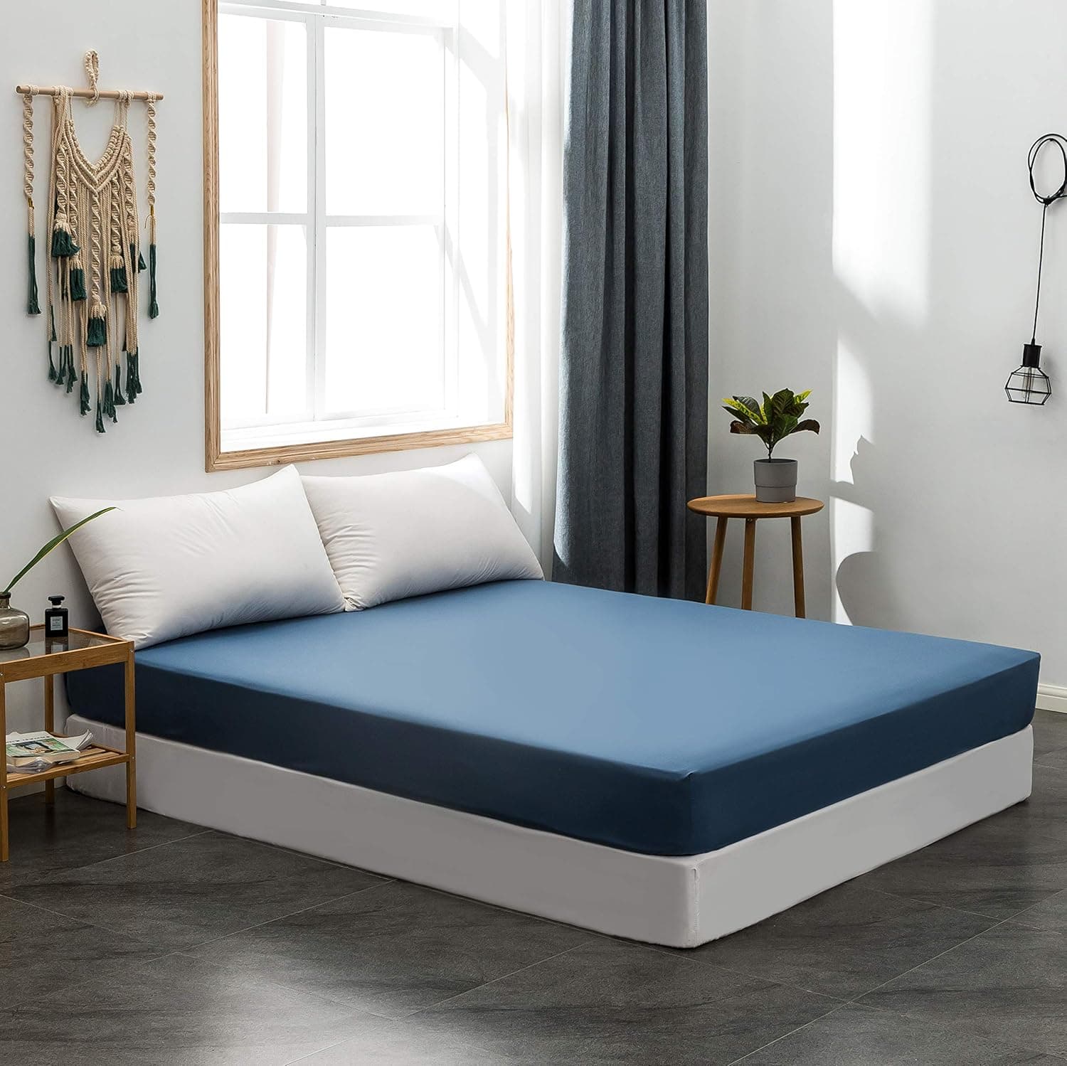 MOHAP Drap Housse 140x190-200cm avec Bonnet 30cm Bleu Drap Housse 100 GSM en Microfibre de Haute Qualité 100% Polyester Doux, Résistant, Anti Plis