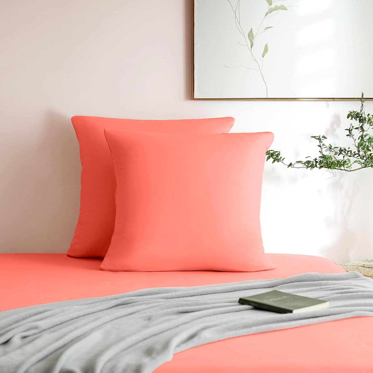 MOHAP Lot de 2- Taies d'oreiller 65x65cm Corail Housse d'oreiller avec Une Fermeture Eclair en Microfibre