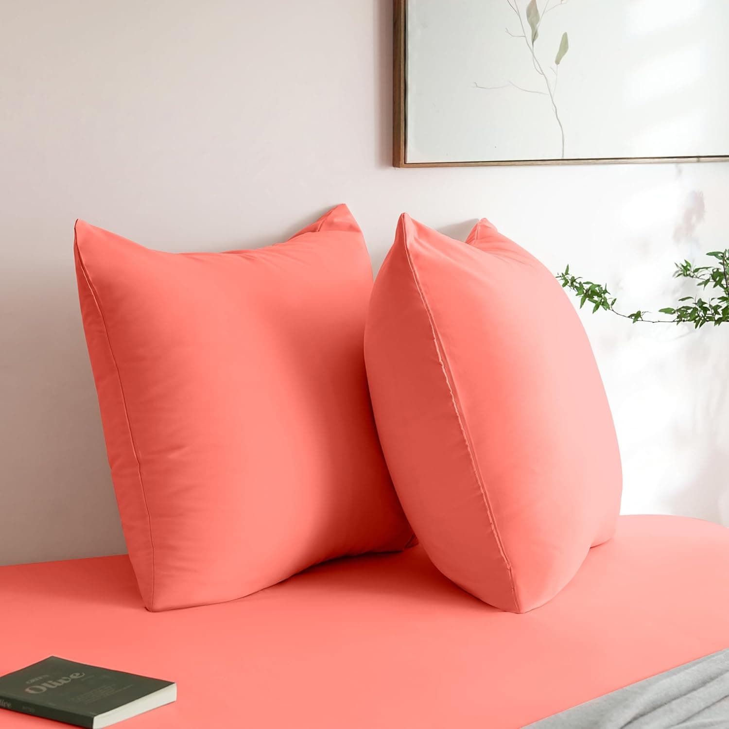 MOHAP Lot de 2- Taies d'oreiller 65x65cm Corail Housse d'oreiller avec Une Fermeture Eclair en Microfibre 2