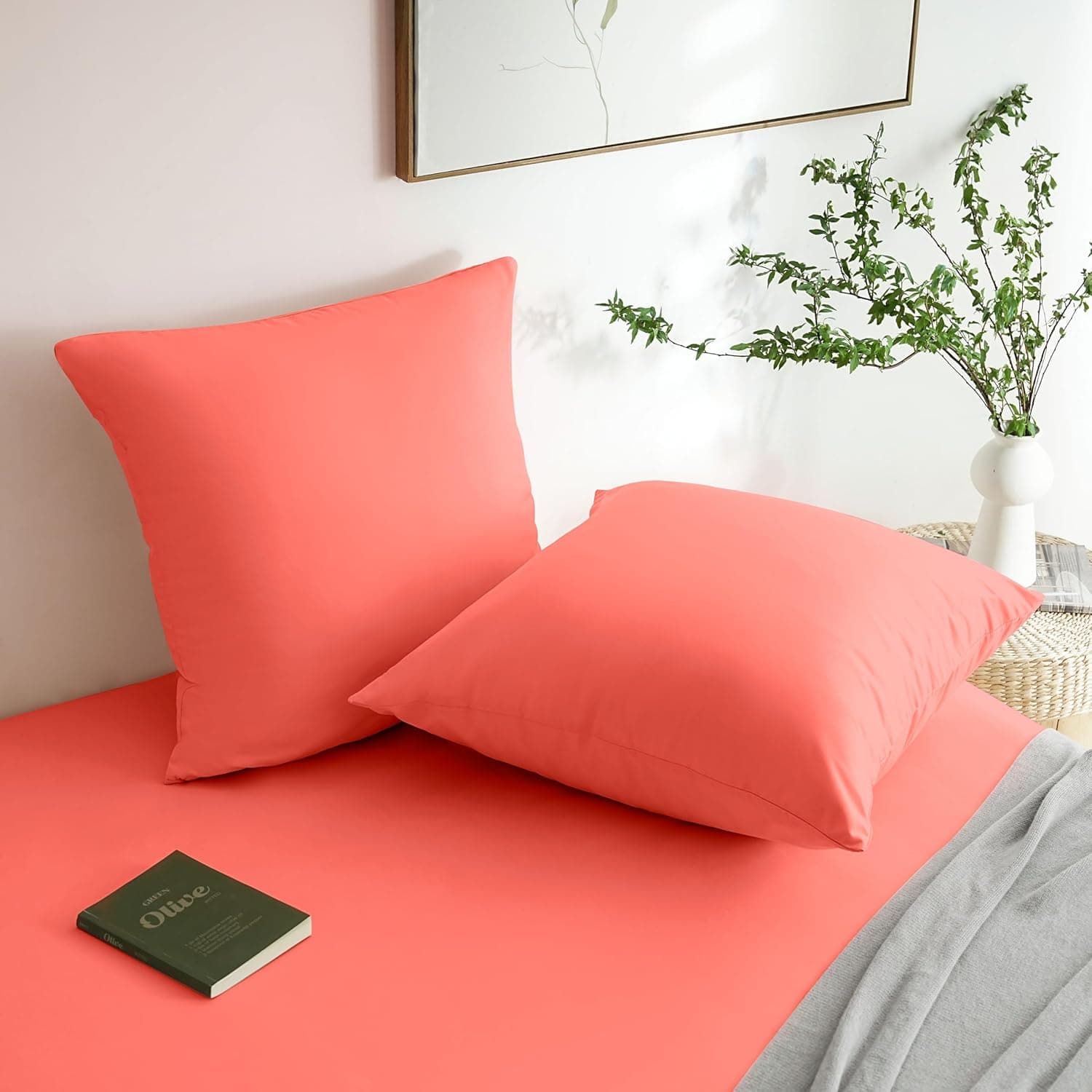 MOHAP Lot de 2- Taies d'oreiller 65x65cm Corail Housse d'oreiller avec Une Fermeture Eclair en Microfibre 3
