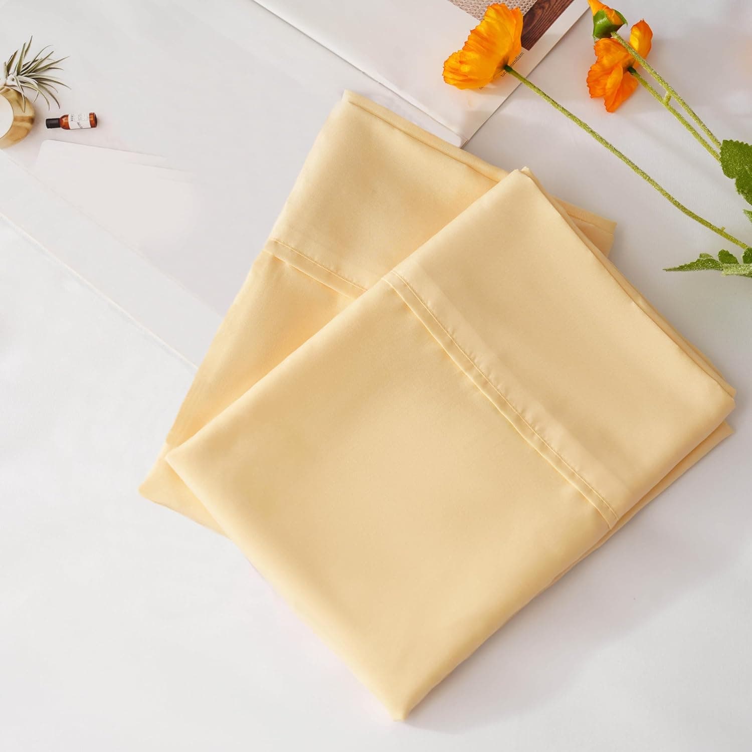 AYASW Pillowcases Queen Size Set of 2 Premium Soft and Cozy 1800 Double Brushed Microfiber Envelope Closure Pillow Case Yellow 20x30 inches Wrinkle Fade Resistant Easy Care Stable Holiday Decor 2