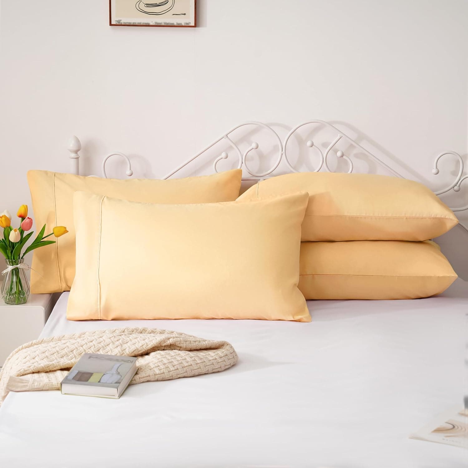 AYASW Pillowcases Queen Size Set of 2 Premium Soft and Cozy 1800 Double Brushed Microfiber Envelope Closure Pillow Case Yellow 20x30 inches Wrinkle Fade Resistant Easy Care Stable Holiday Decor 3